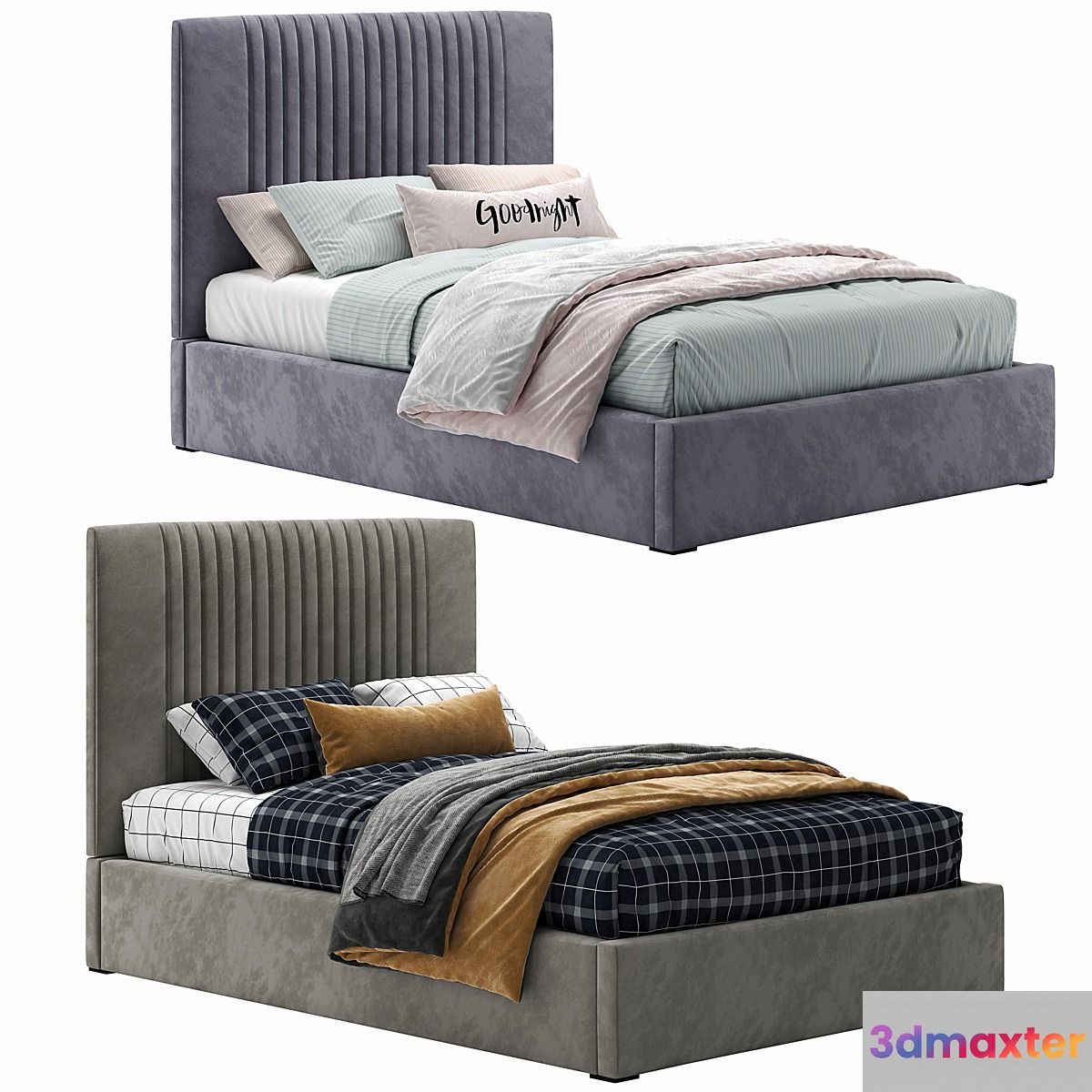 Upholstered Platform Bed With French HeadBoard