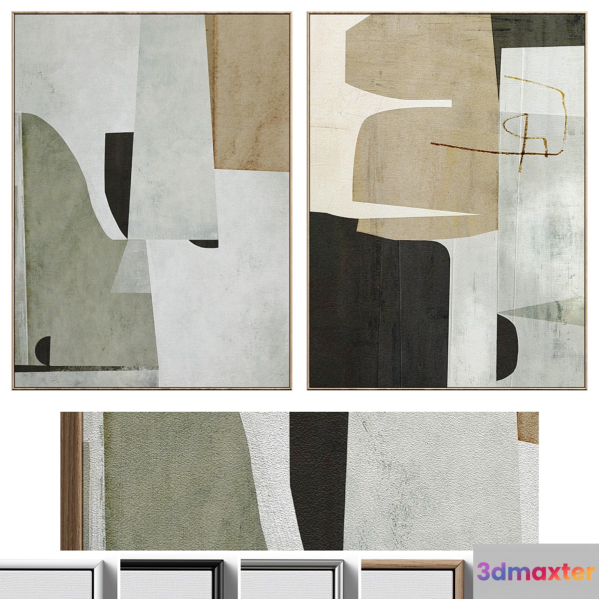 Large Mid-Century Abstract Neutral Wall Art C-410 - No.2