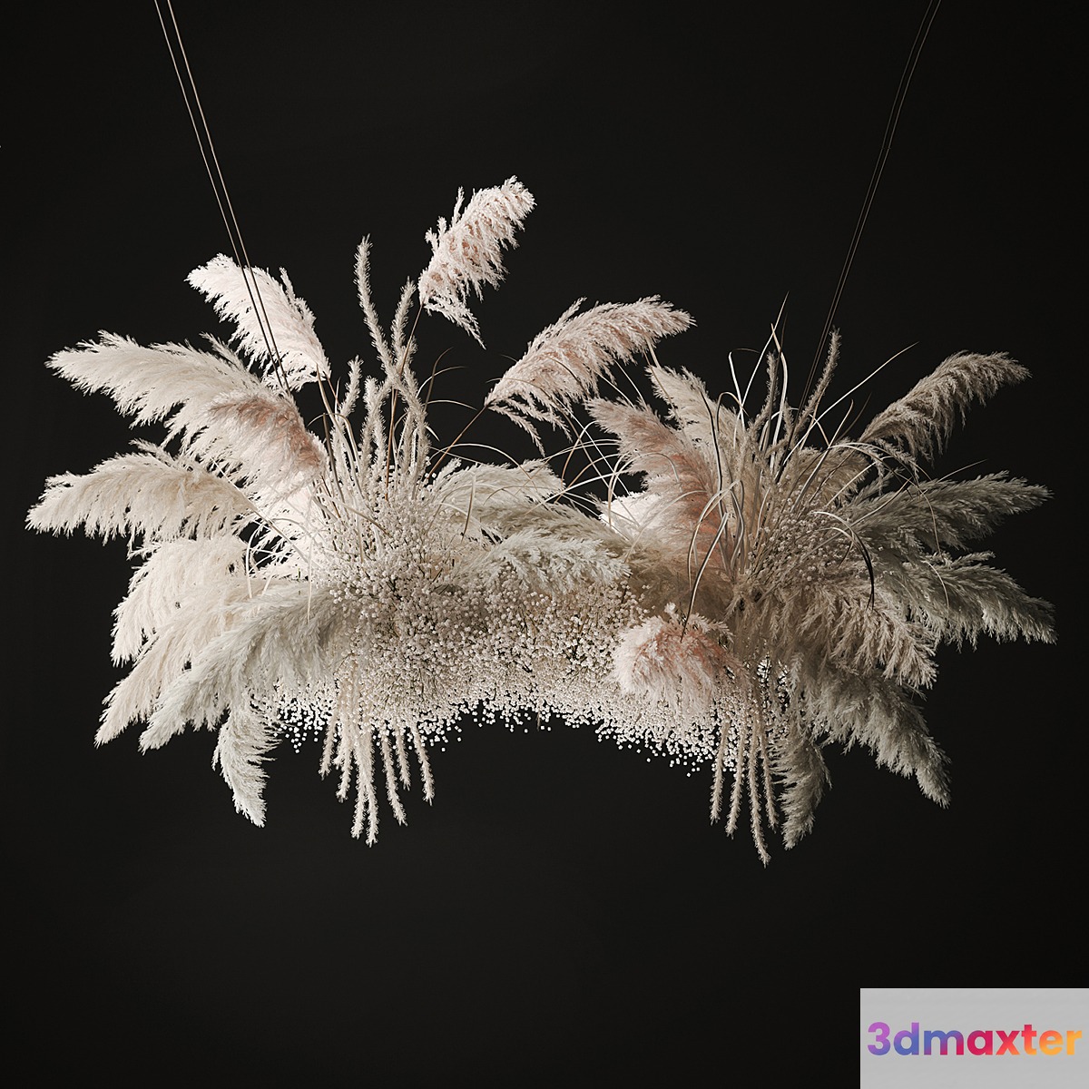 Installation and suspension for celebration and decoration white decor of dried flowers pampas grass branches. 237. 3D Max