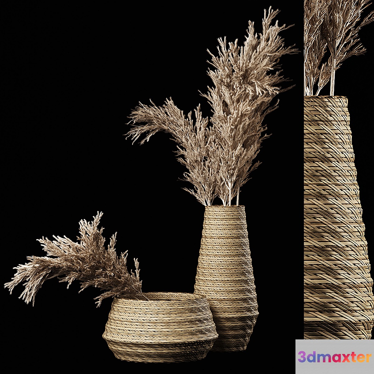 Dried Pampas Bouquet in Rattan Wicker Vases - No.2