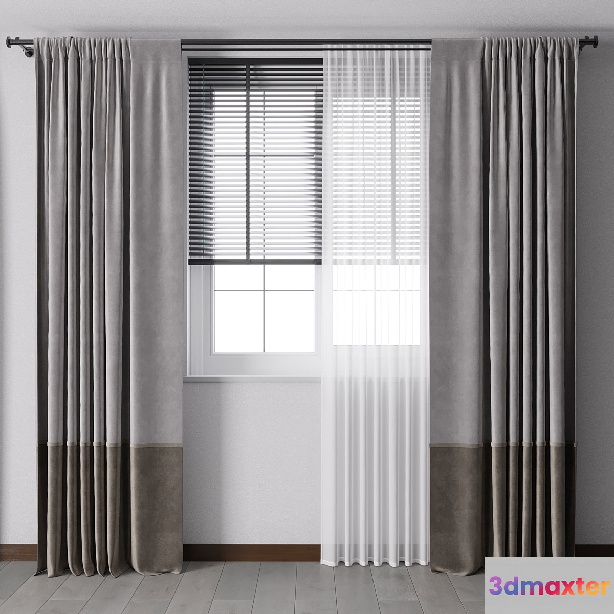 Curtain with metal curtain rod & metal blind 05