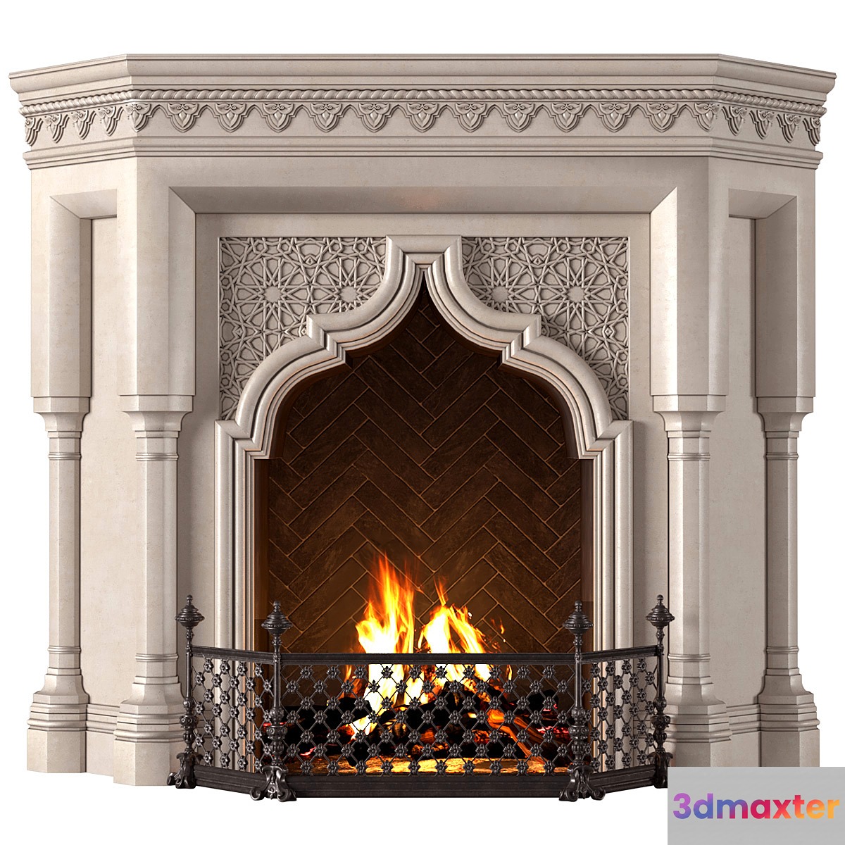 Fireplace in oriental style. Arabic classic fireplace.Arabic Fireplace.Oriental Fireplace