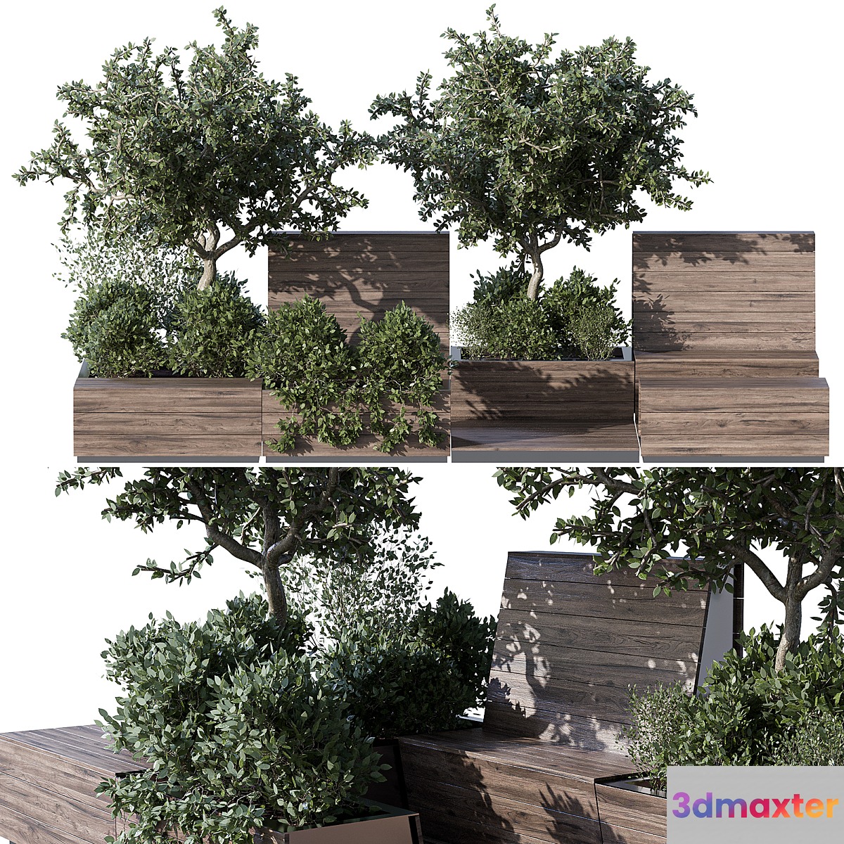 Parklet with bushes and trees - recreation area in the park and urban environment - No.2
