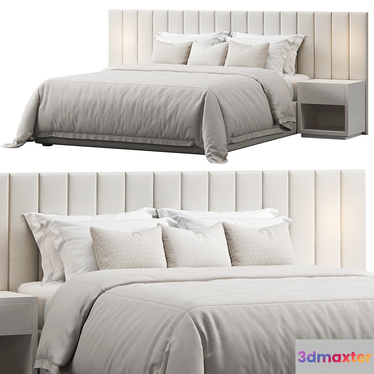 Striped Panel Headboard Bed