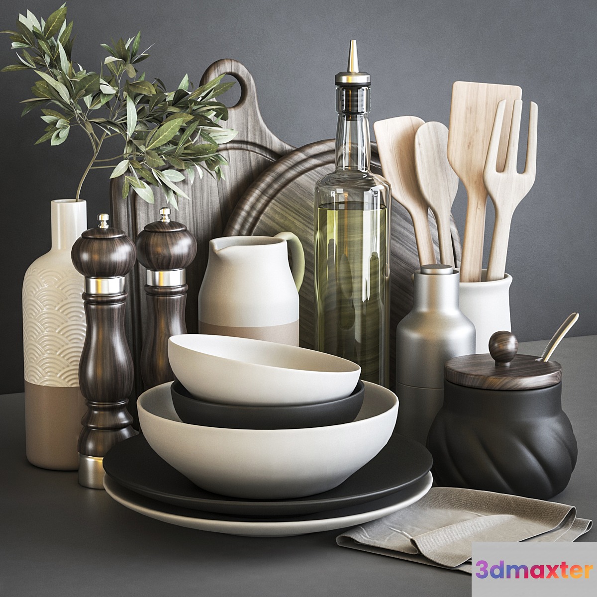 Tableware and decor for the kitchen 3D Max