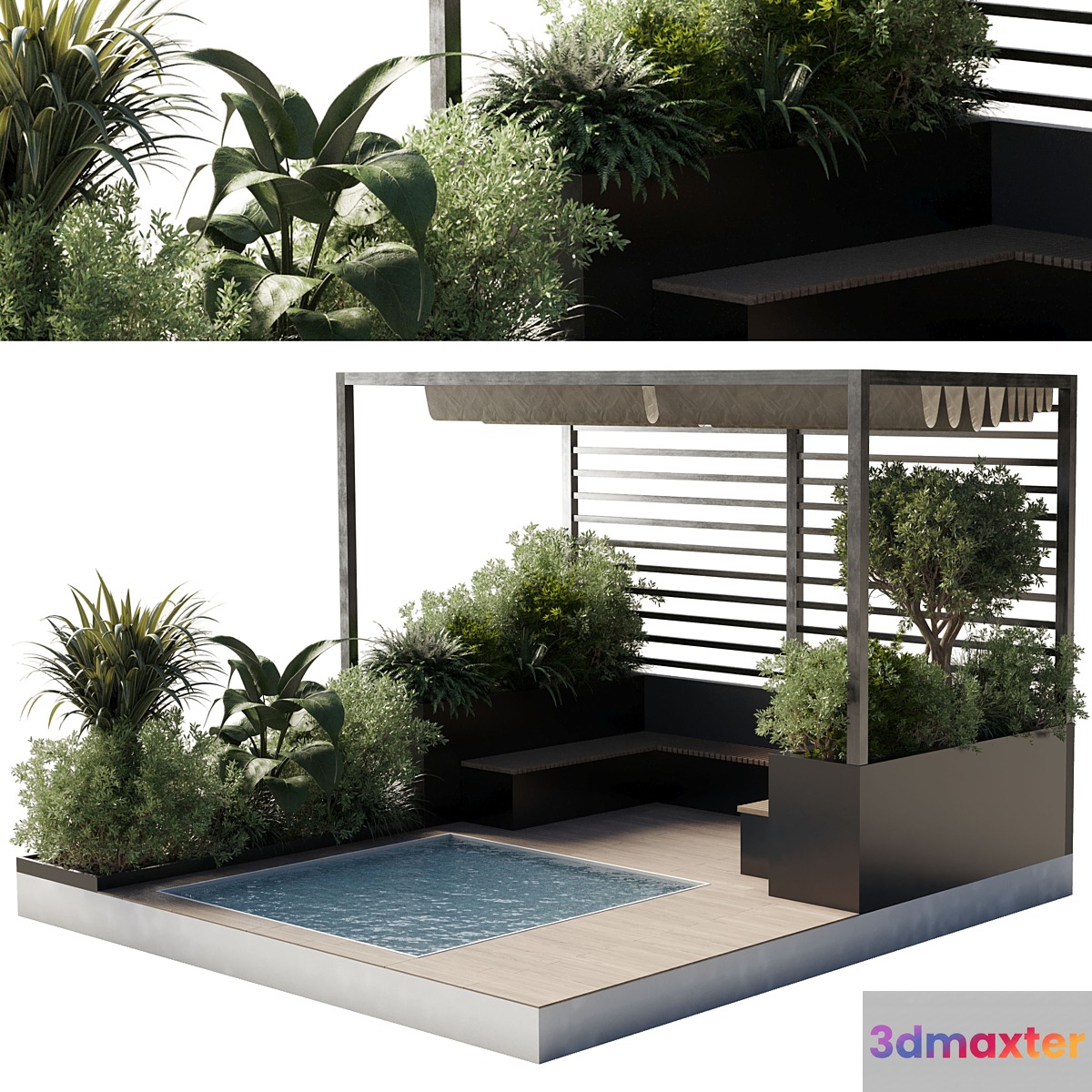 Landscape Furniture by pool with Pergola and Roof garden 08