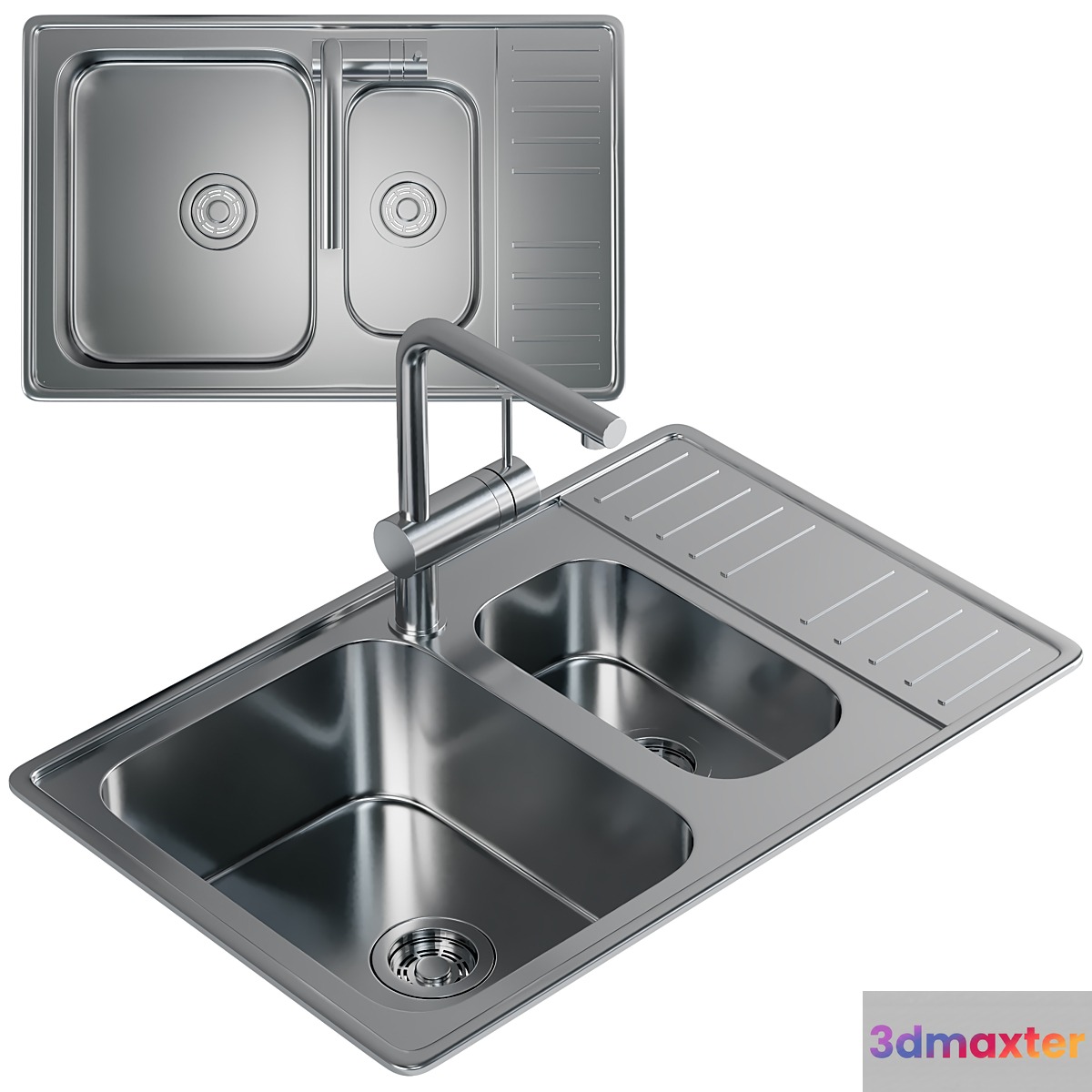 Kitchen sink Omoikiri Sagami 79-2 reversible IN Stainless steel 4993733 3D Max