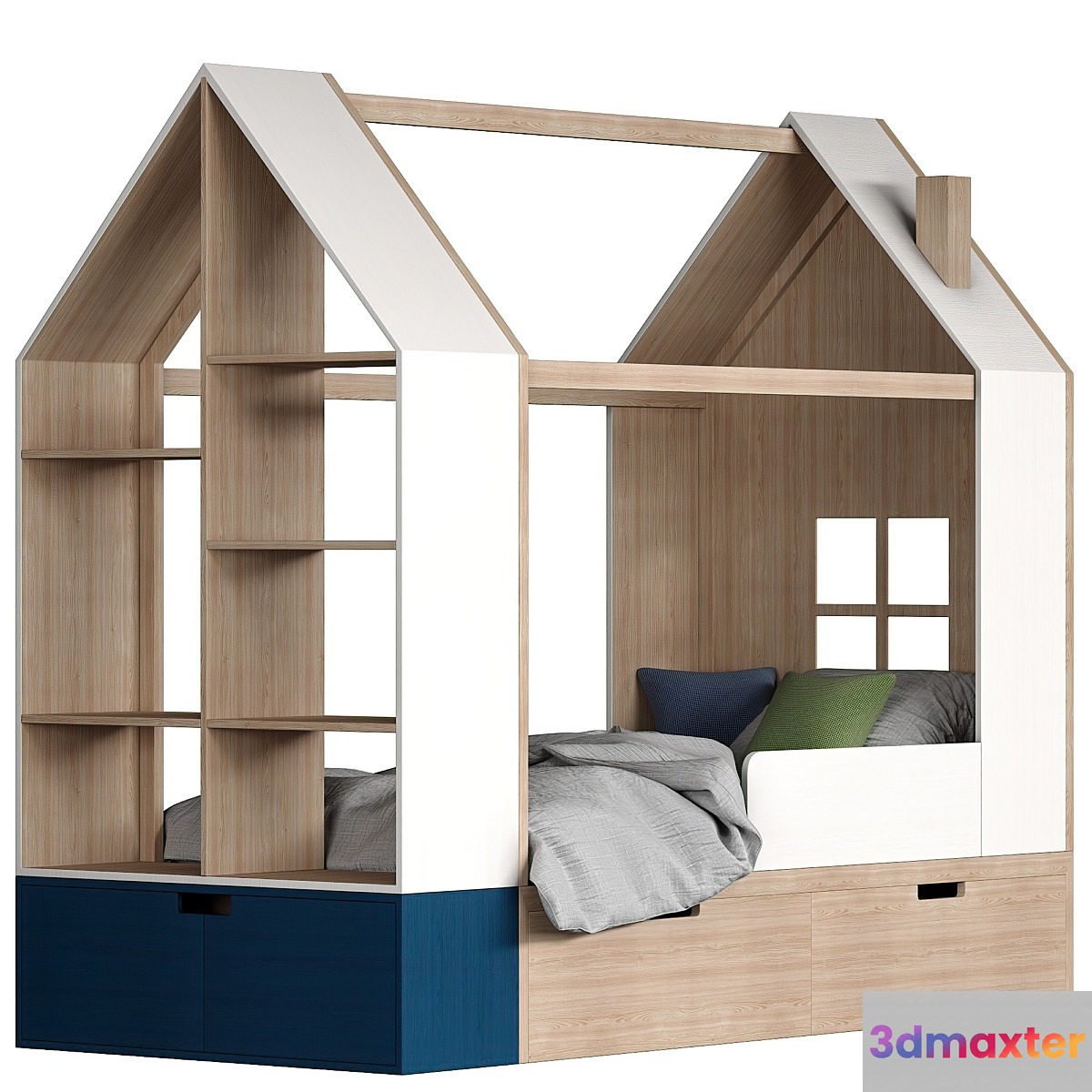 Children bed House with a rack