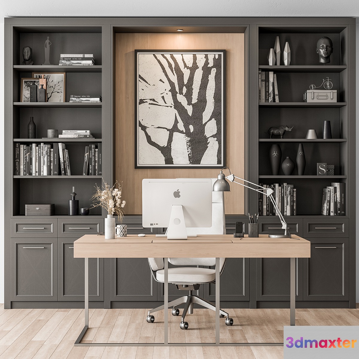Home Office Desk and Library Gray Set - Office Furniture 279