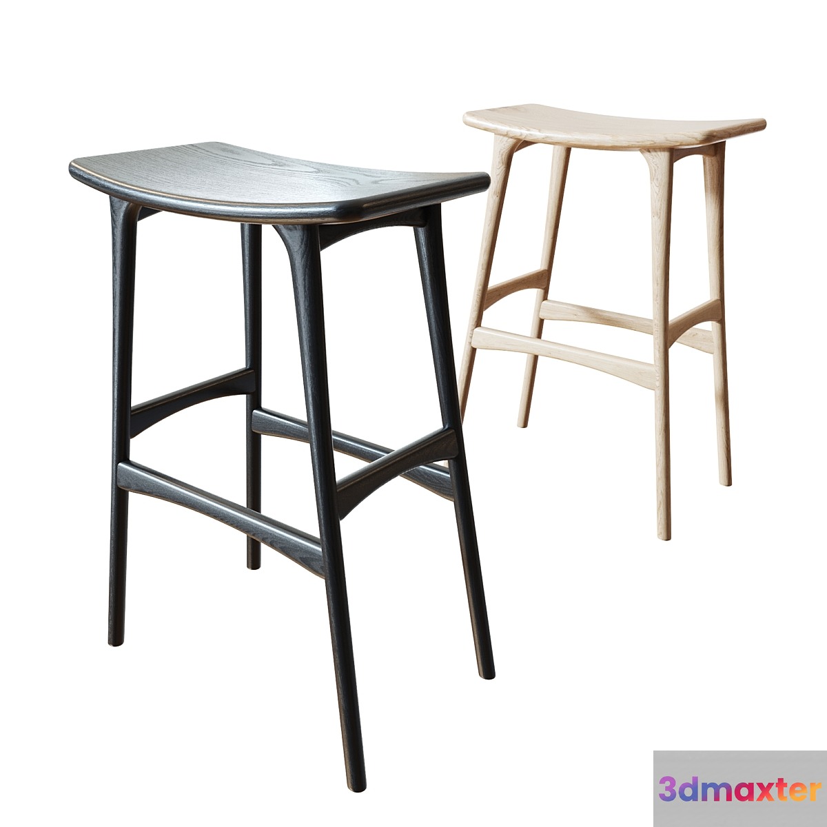 Oak Osso black bar stool (ETHNICRAFT) 3D Max
