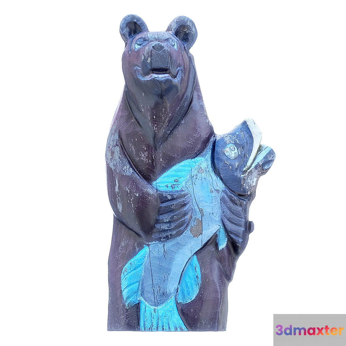 Wooden brown bear with fish 3D Max