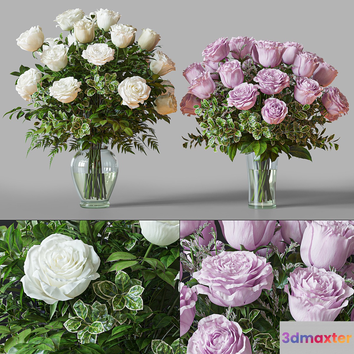 Flower Set 029 White and pink Rose