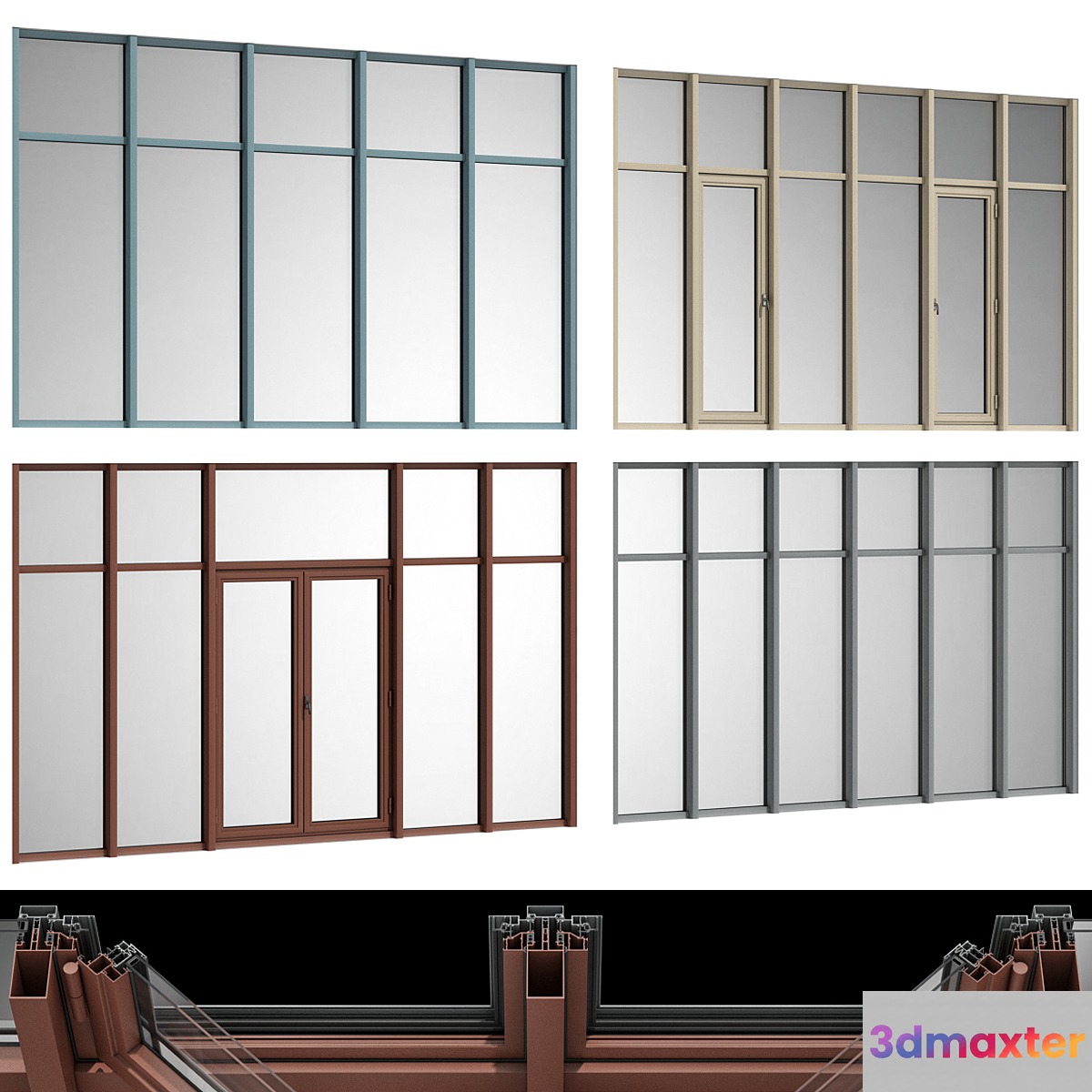 Stained aluminum fire doors 3D Max