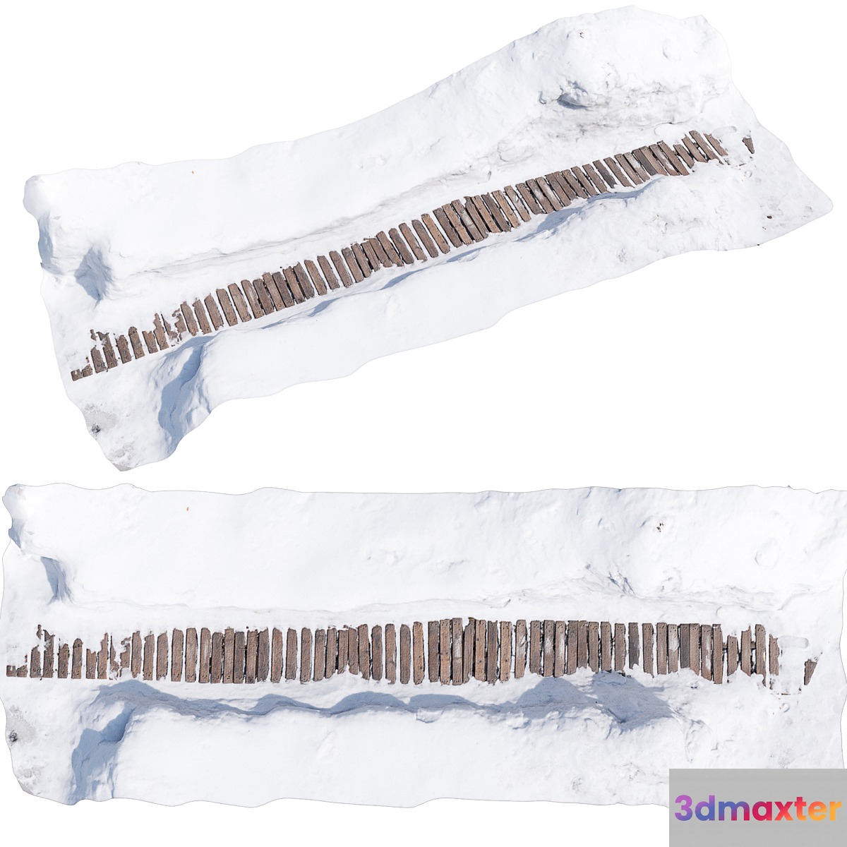 Winter path made of wood 3D Max