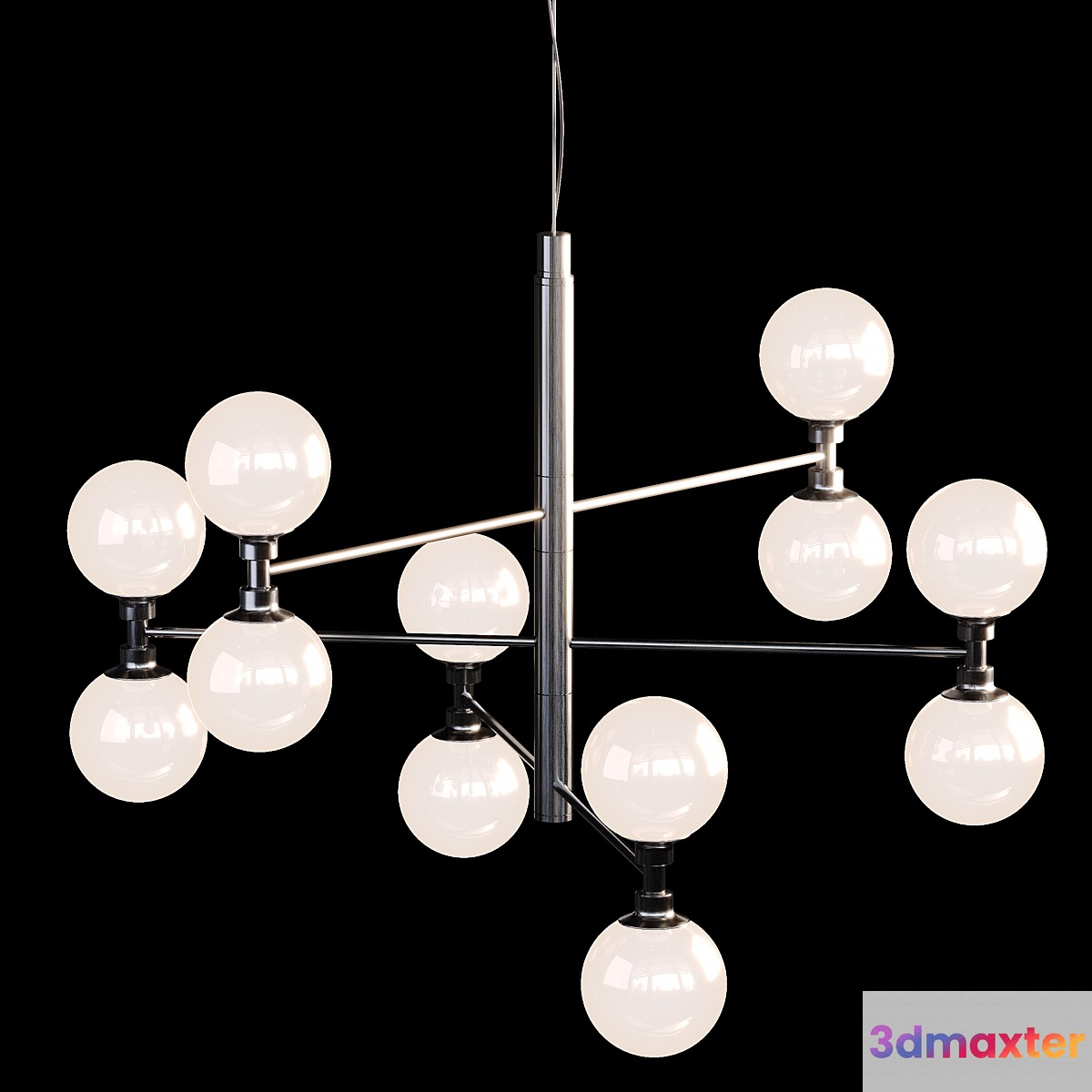 Large light pendant Grover with glass spheres in black 3D Max