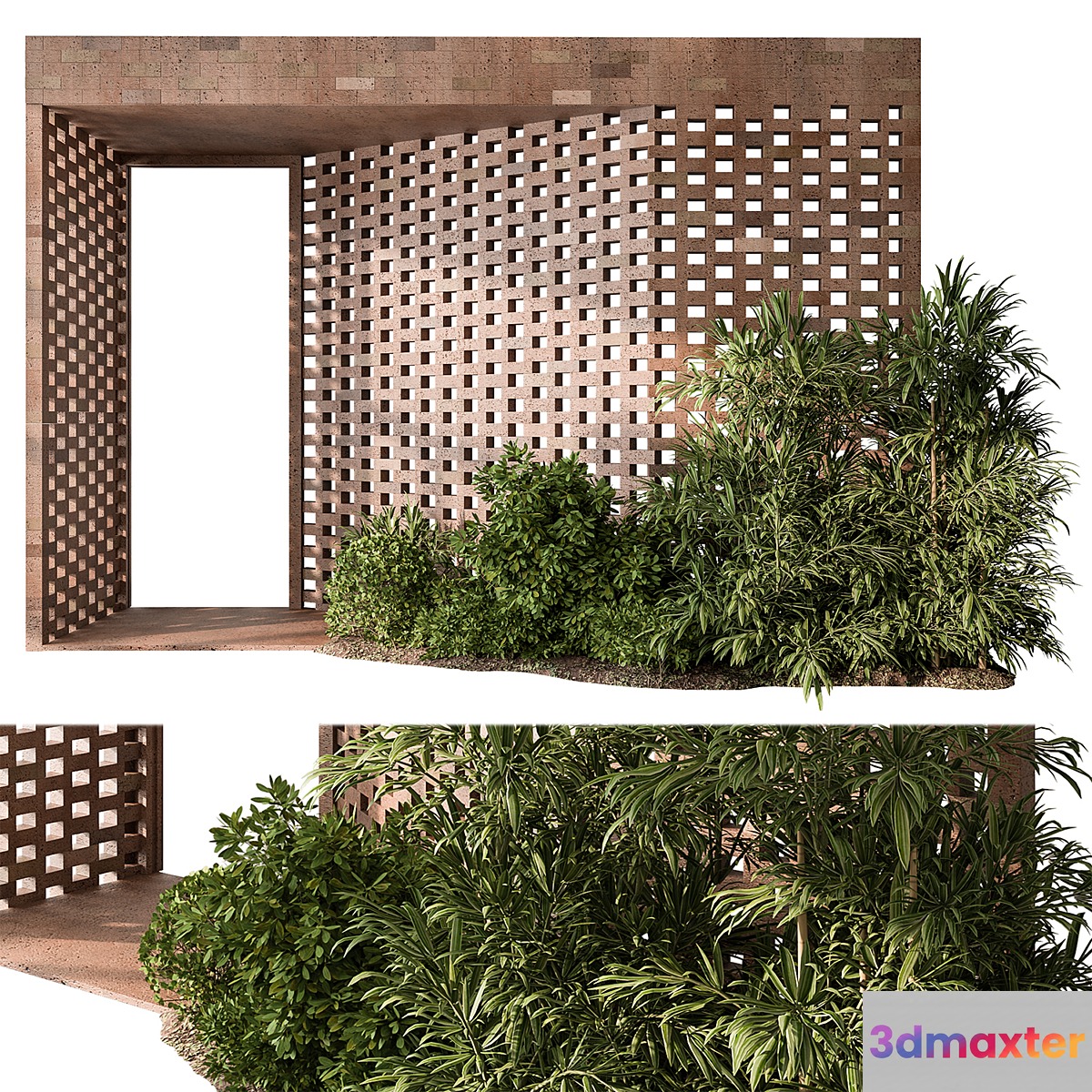 Outdoor Entrance Parametric Brick Wall - Architecture Element 54 3D Max