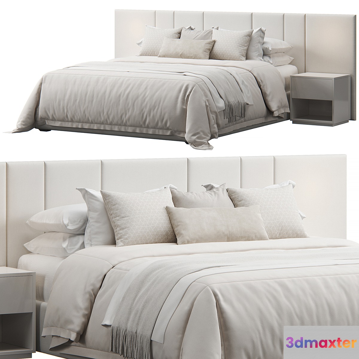Striped Panel Headboard Bed - No.2