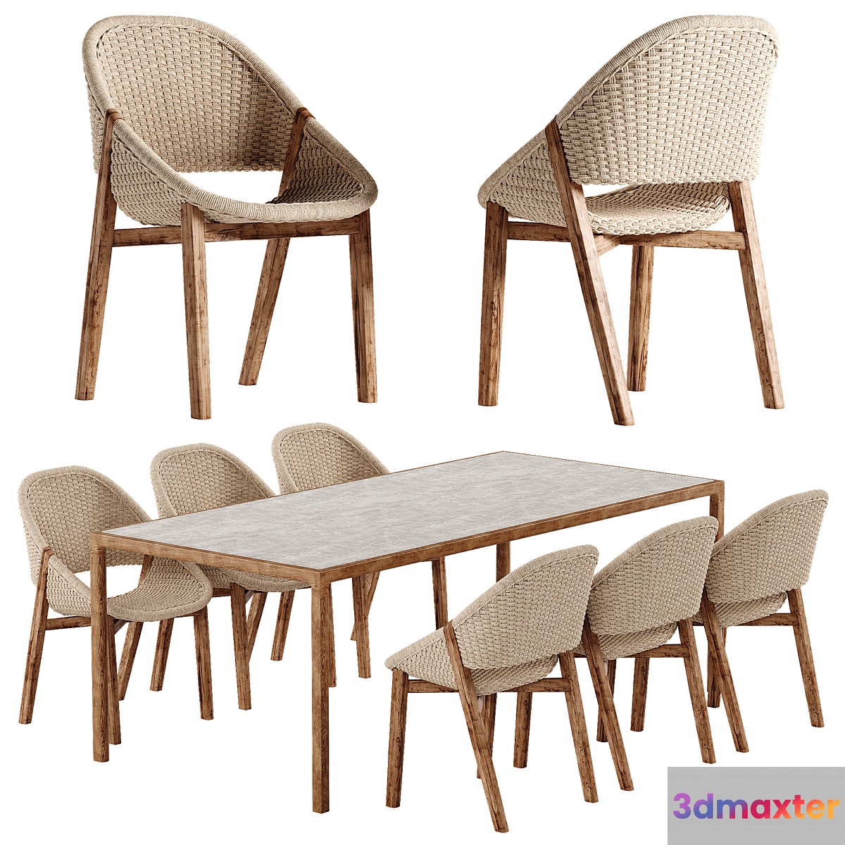 Tribu Elio chair Illum Teak table set 3D Max