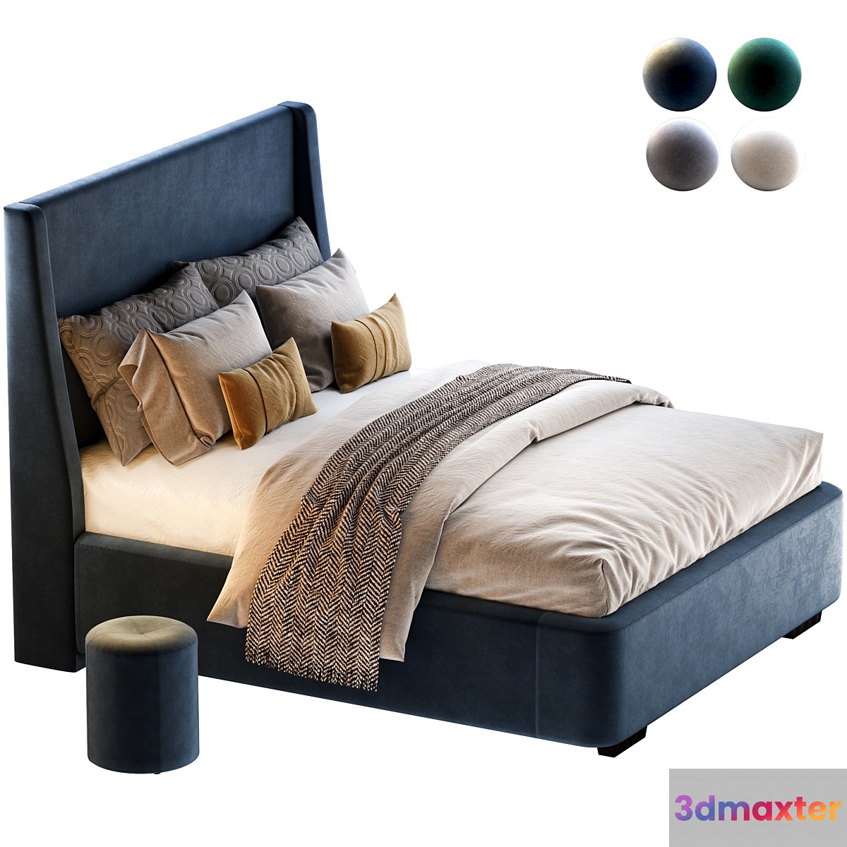 Bed Defense 160 Velvet Grey_emerald_sand_blue with pouffe Kofi Divanru - No.2
