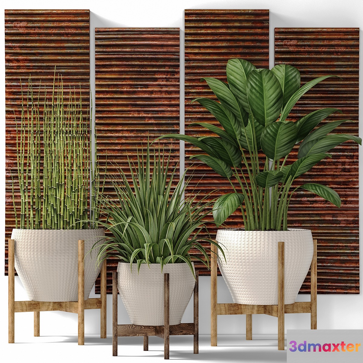 Collection of plants in pots 6. Flower pot bush flowerpot interior indoor alocasia copper decor panels wall decor Uttermost paintings abstraction luxury 3D Max