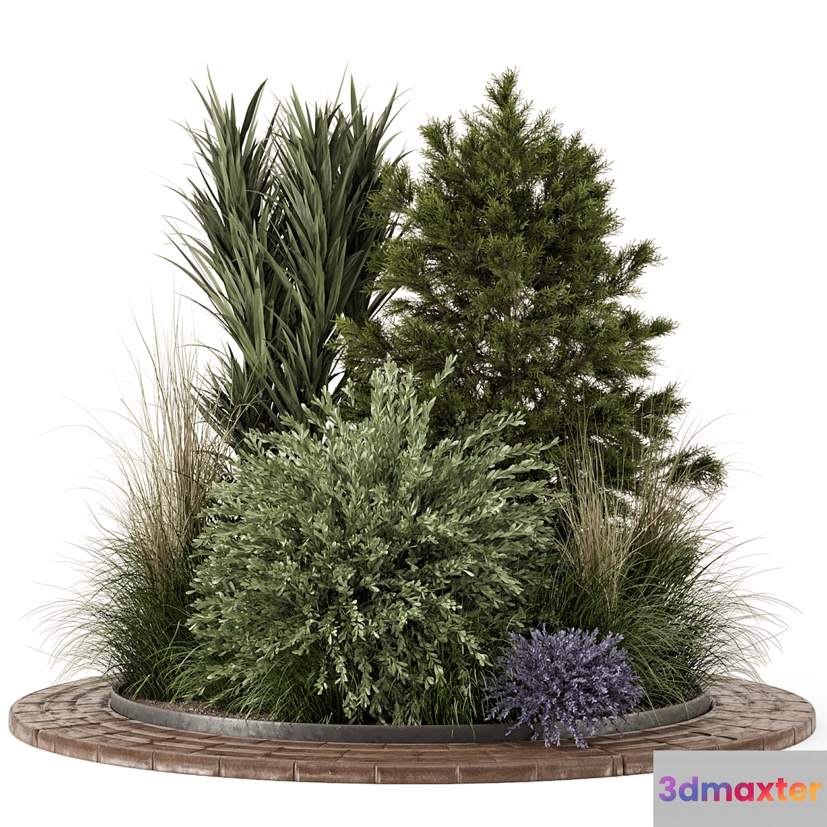 Outdoor Garden set bush and Tree - Garden Set 656 3D Max