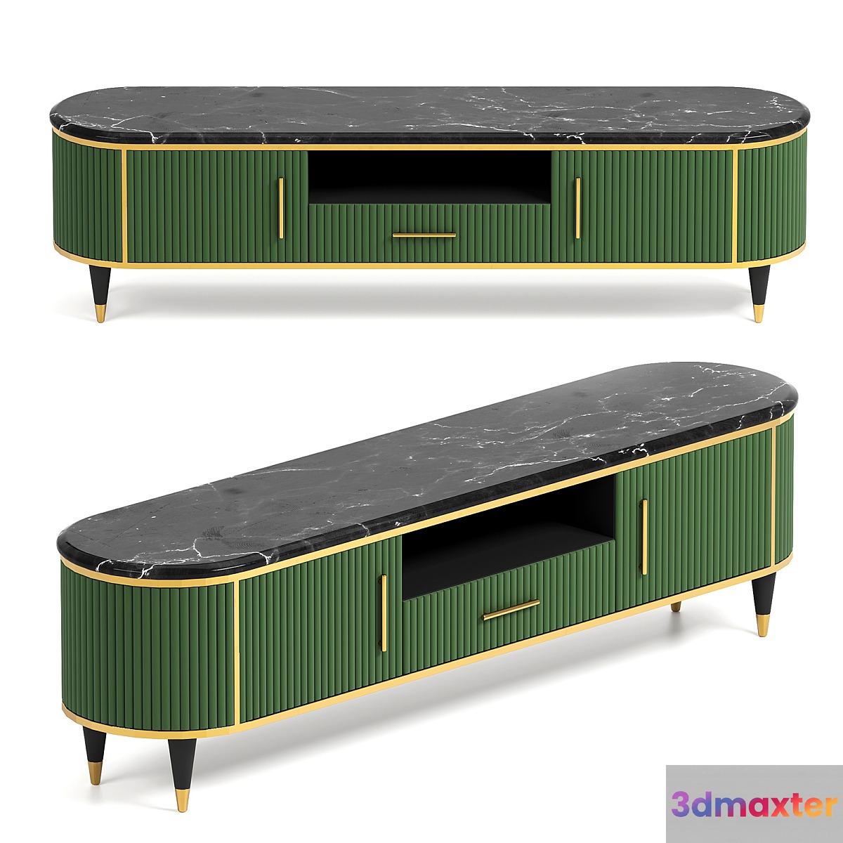 Faux Marble Top Green Media Stand - No.2