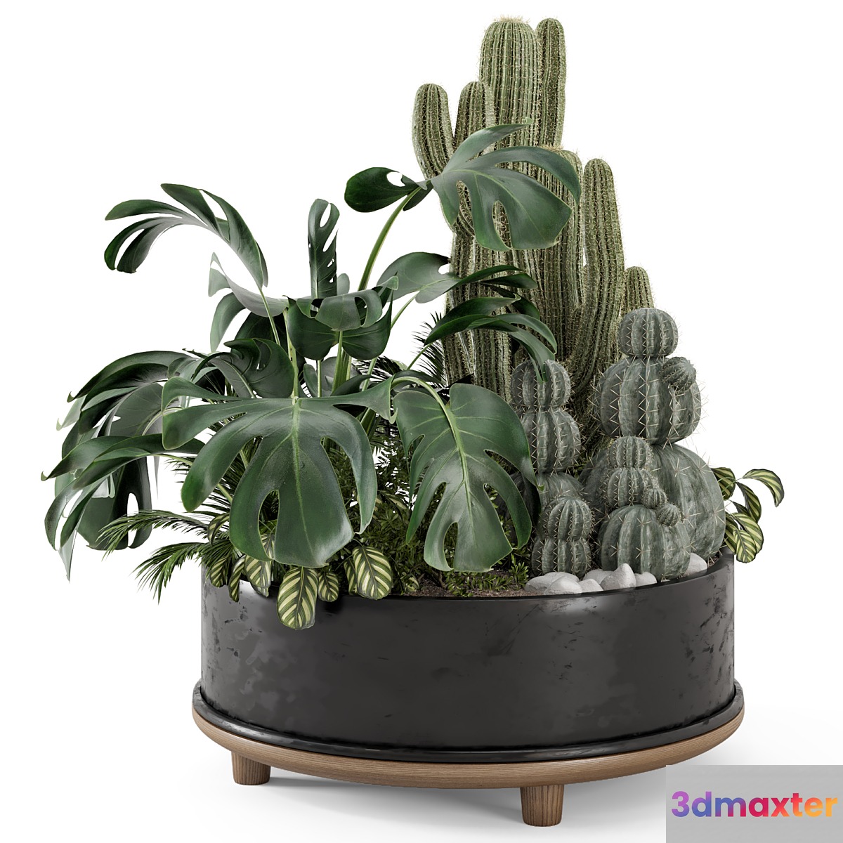 Outdoor Plants Bush in rusty Metal Pot - Set 666 3D Max