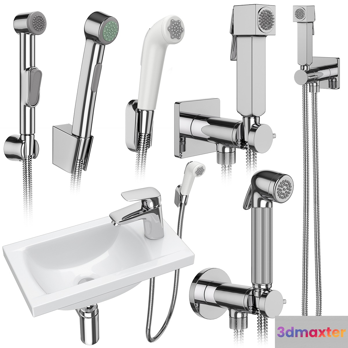 Hygienic shower Hansgrohe and Bossini set 158 3D Max