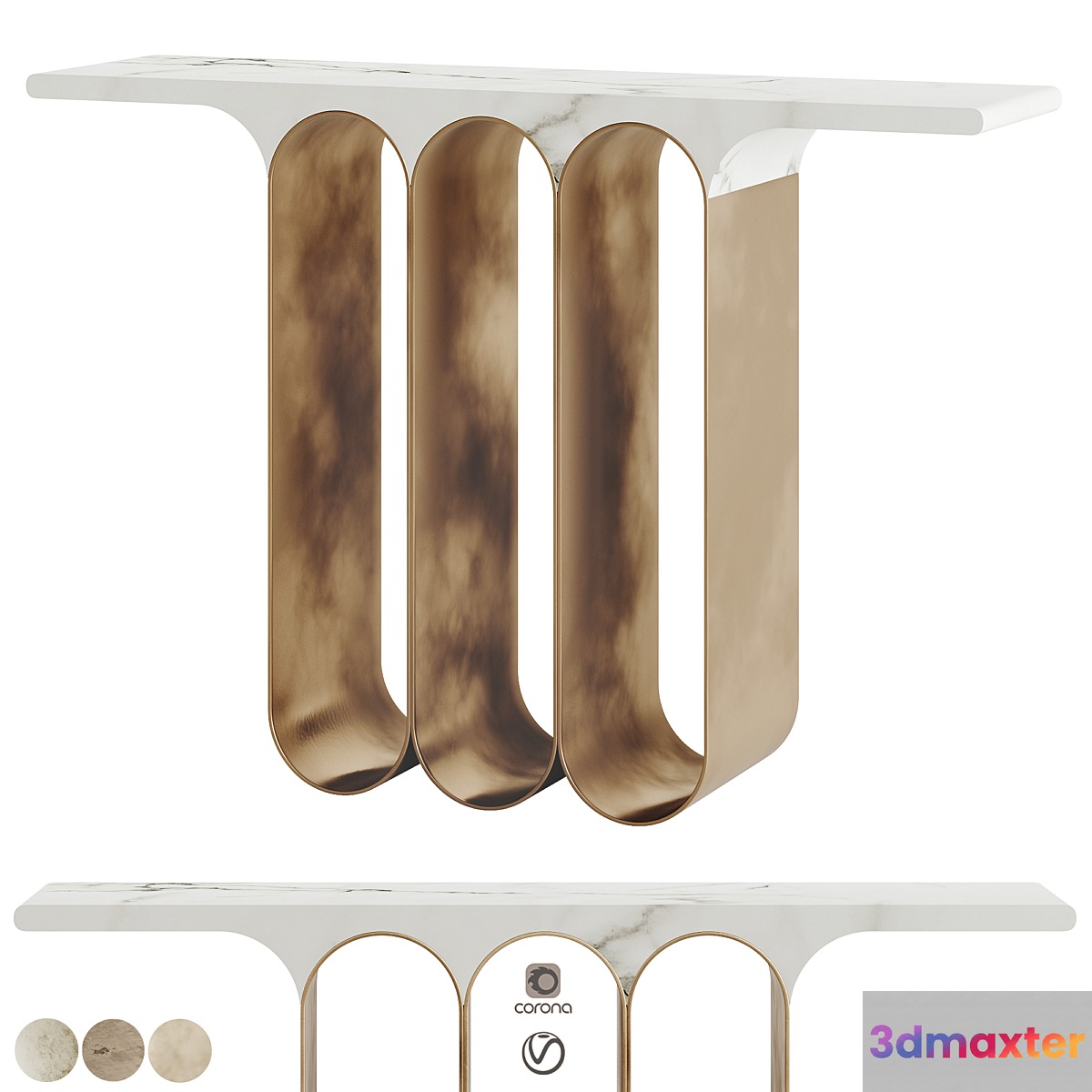 Herve Langlais Steel 3 Marble Console 3D Max