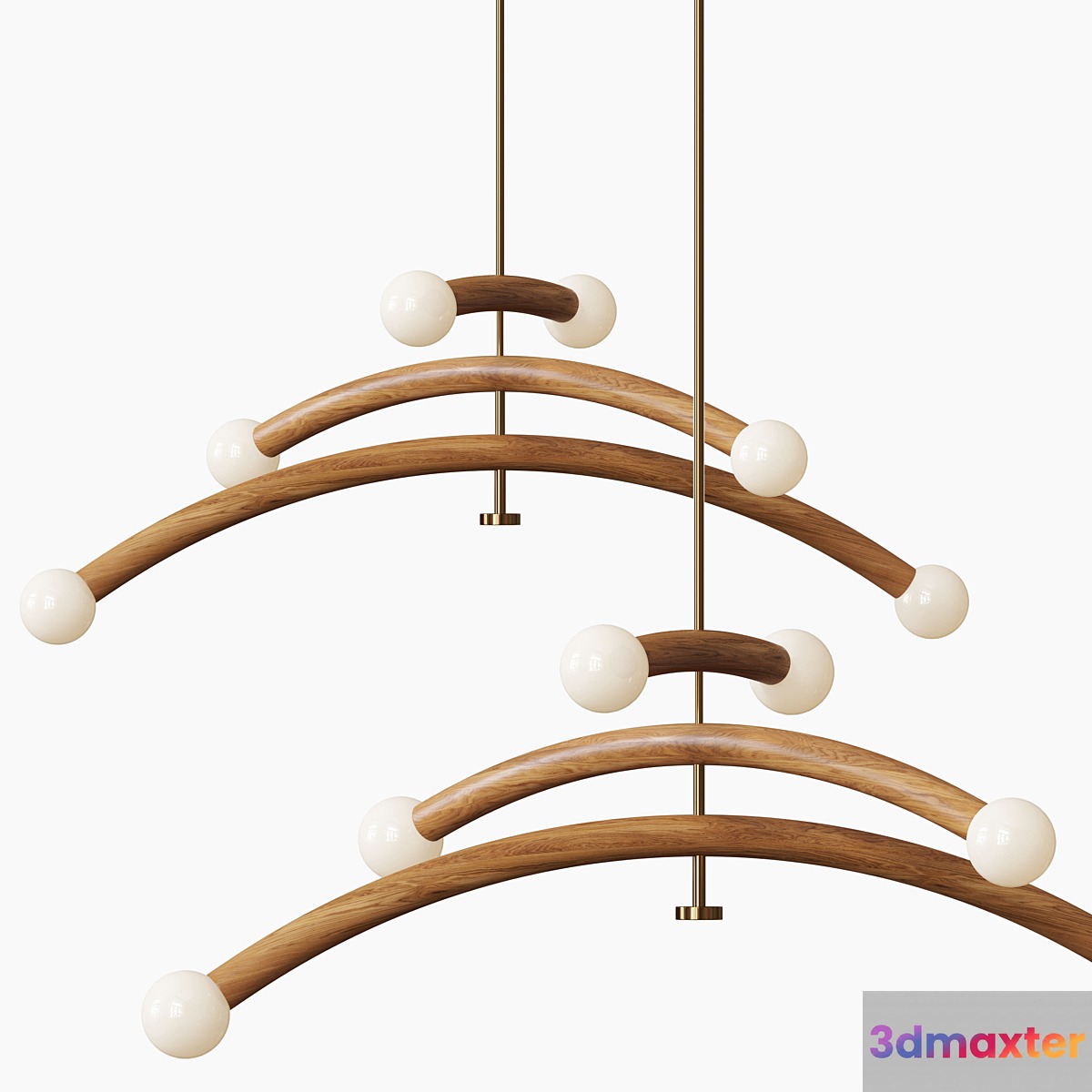 Contemporary Bleached White Oak and Brass LED Chandelier - No.2
