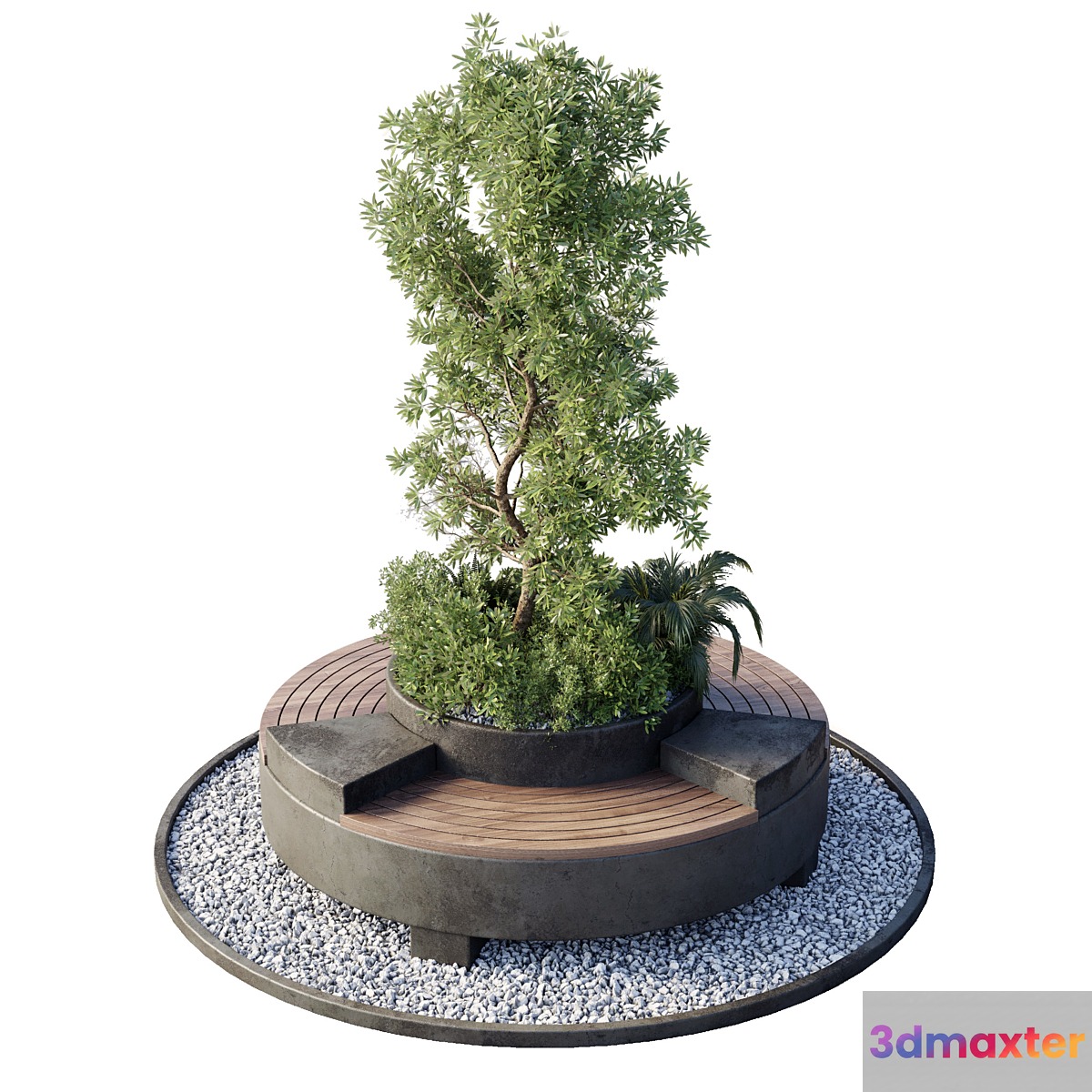 Green Benches - Set Plants Tree 25 3D Max