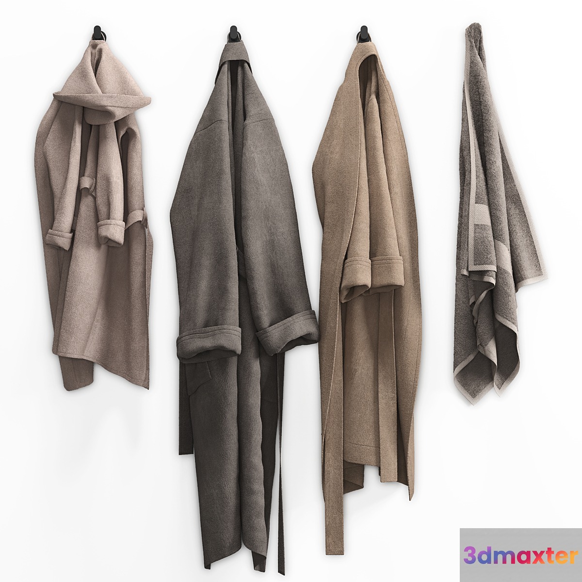 Bathrobes and bath towel 3D Max