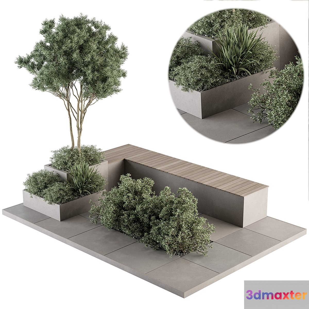 Urban Furniture _ Architecture Bench with Garden Plants- Set 35