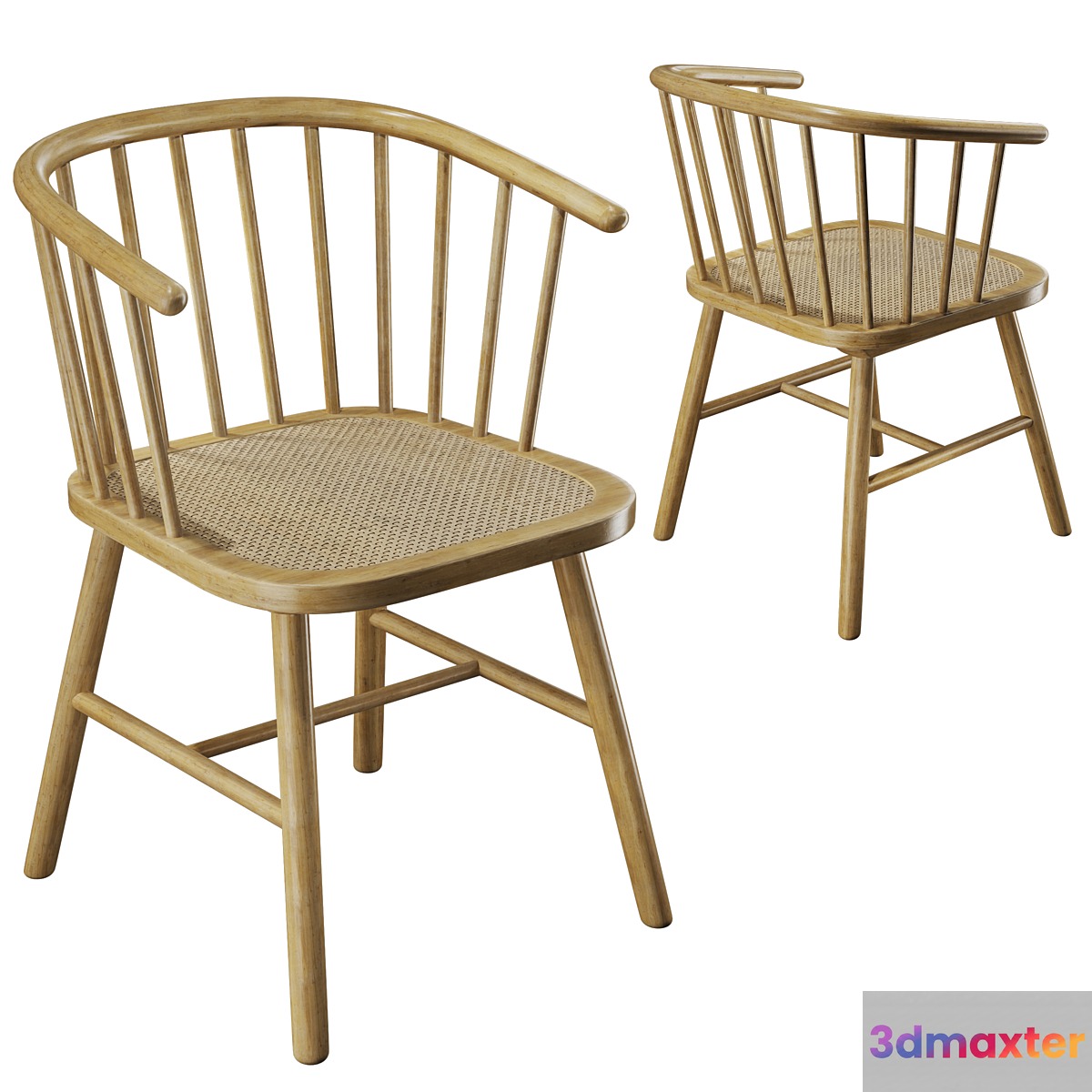 Zara Home Ash Wood Chair with Rattan Seat 3D Max