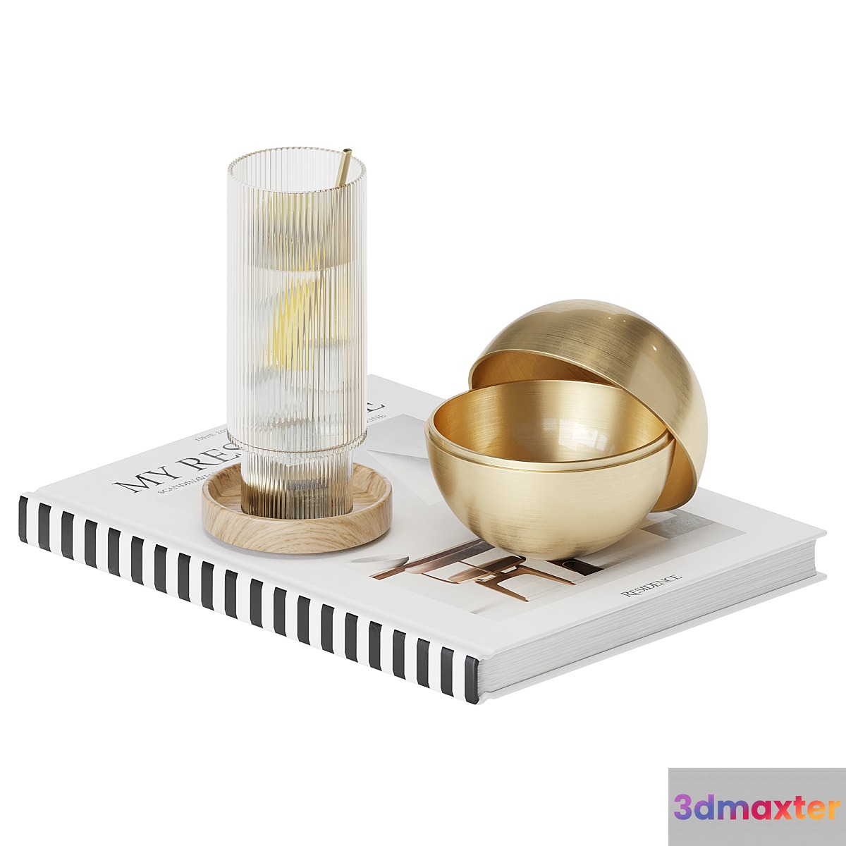 Decorative Set Glass And Book 3D Max