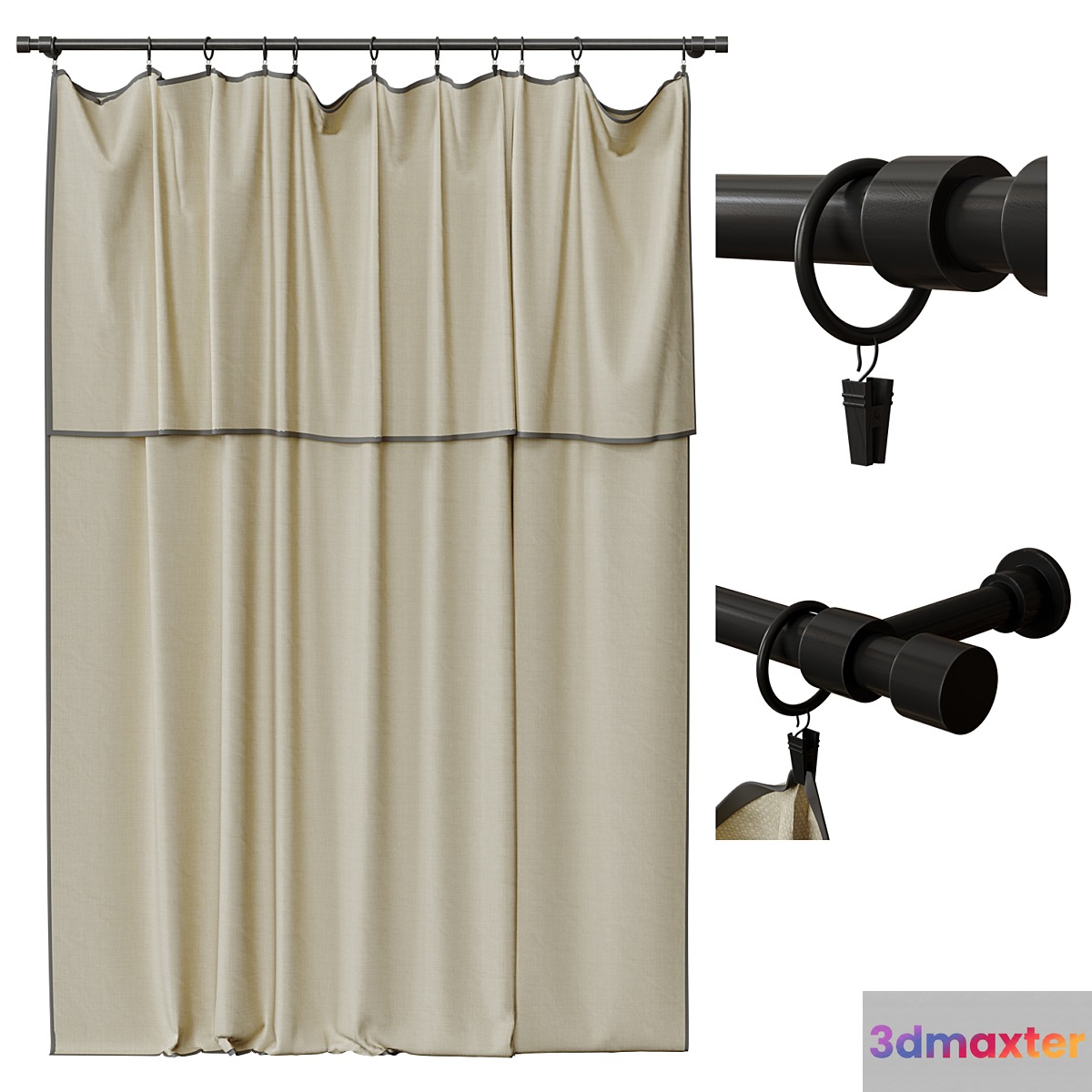 Curtains on clothespins 3D Max