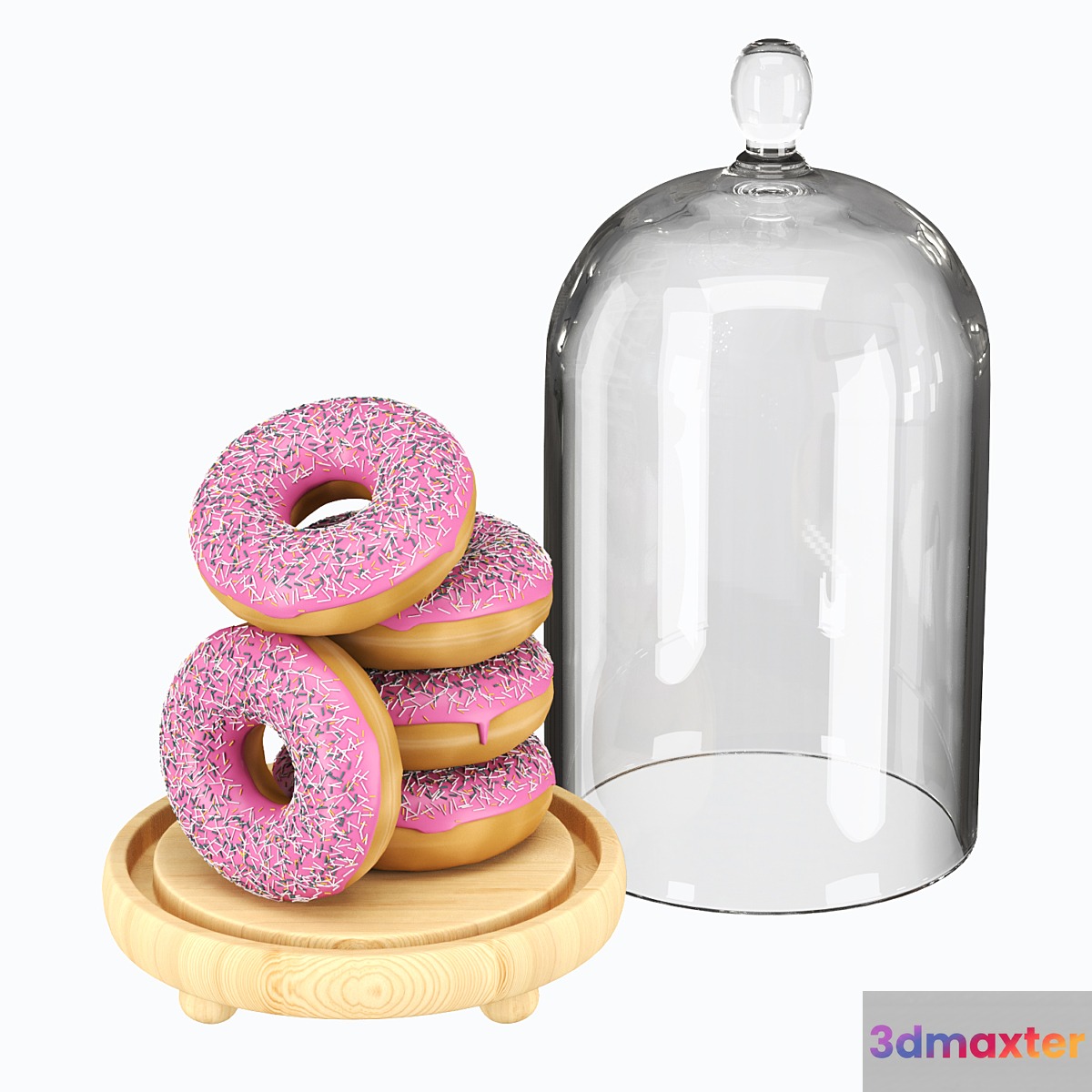 Serving dish with glass lid and donuts 3D Max