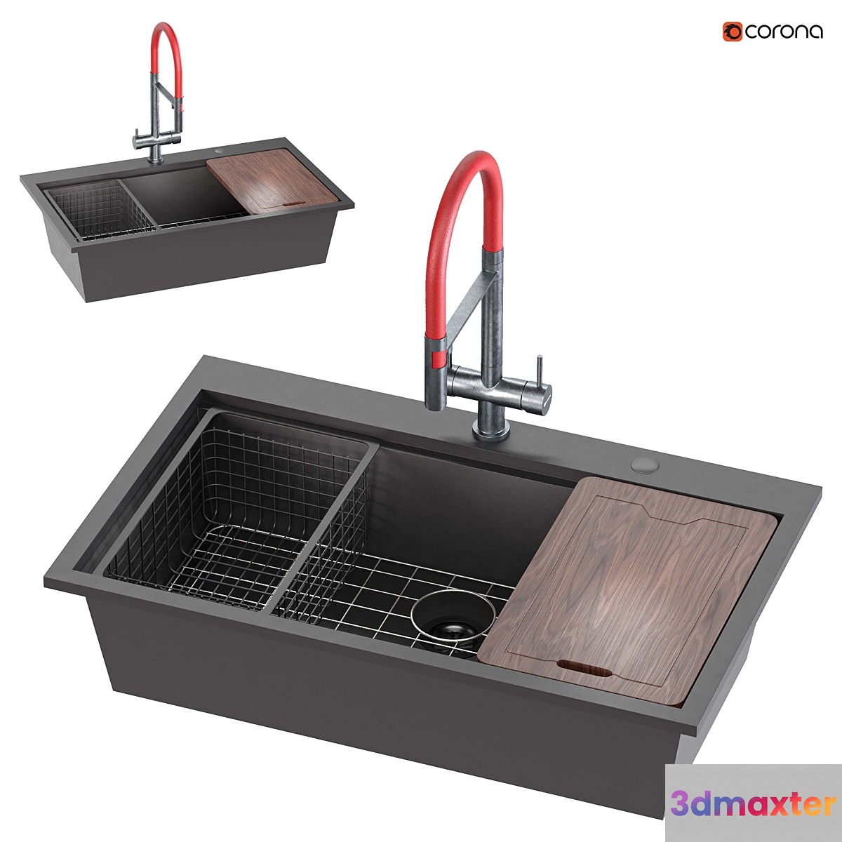 Doirteal 33 inch Drop in Black Farmhouse Sink - No.2