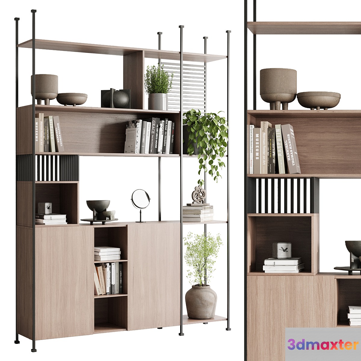 Metal Shelves Decorative With Plants and Book - Wooden Rack 01 - No.4
