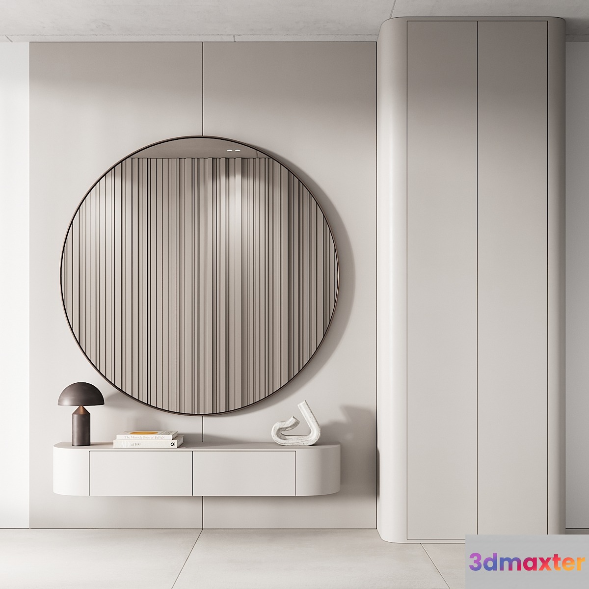 144 hallway zone 03 minimal modern with circle mirror 01 3D Max