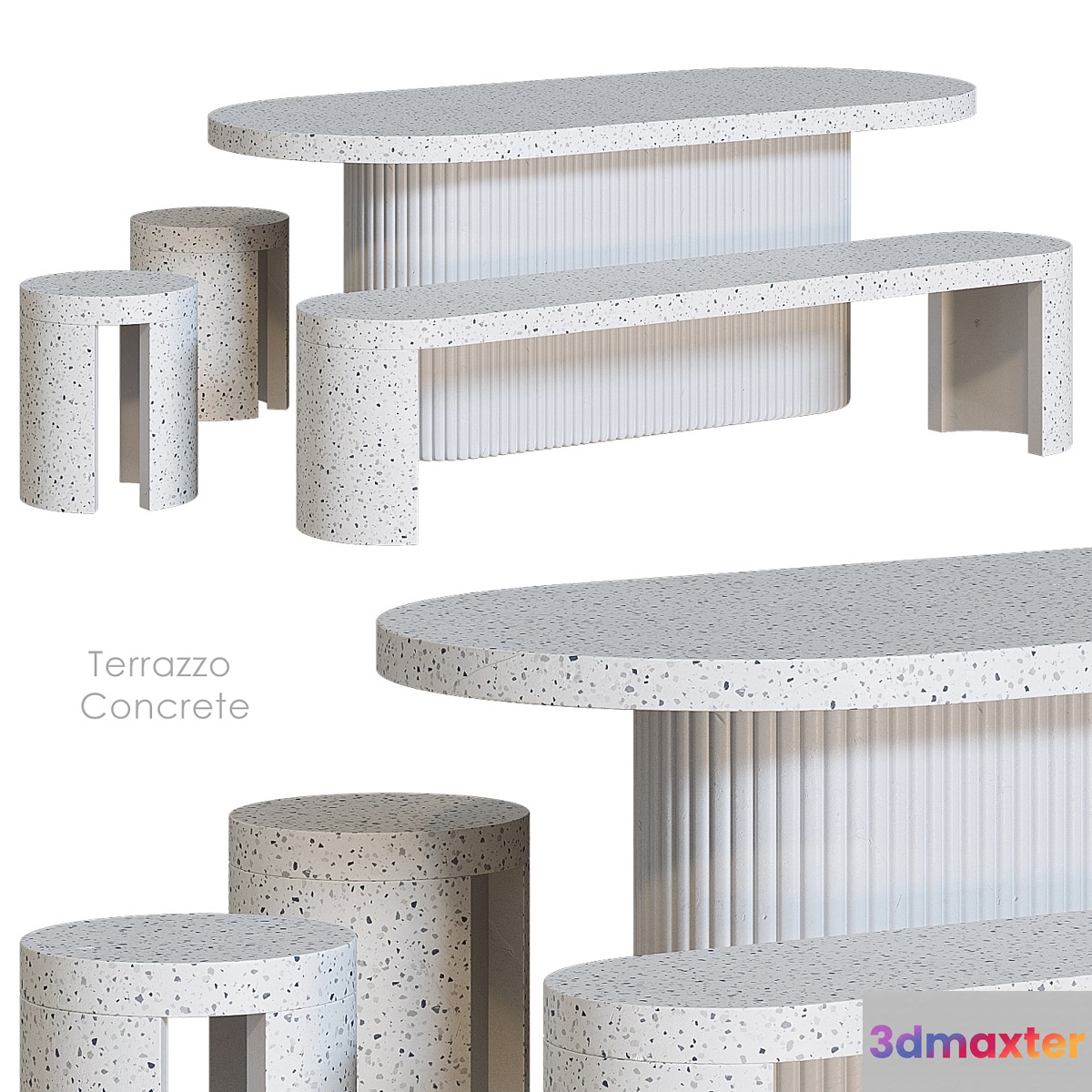 Terrazzo Concrete Table Stool Bench 3D Max