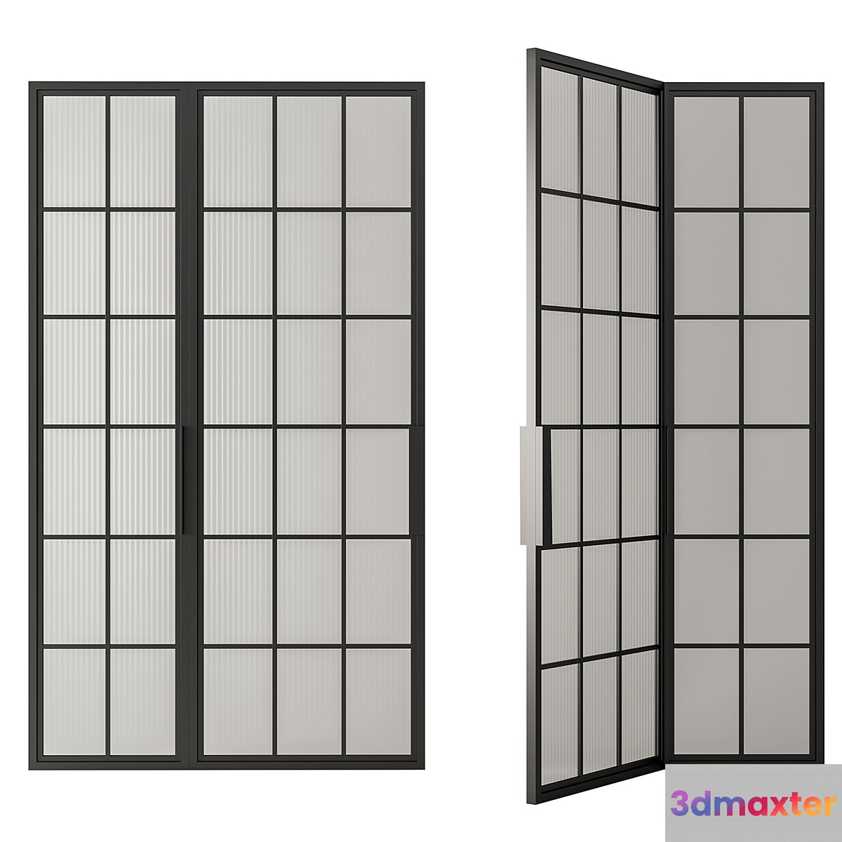 Metal Frame Mate Glass Modern Door - Door Model 45 3D Max