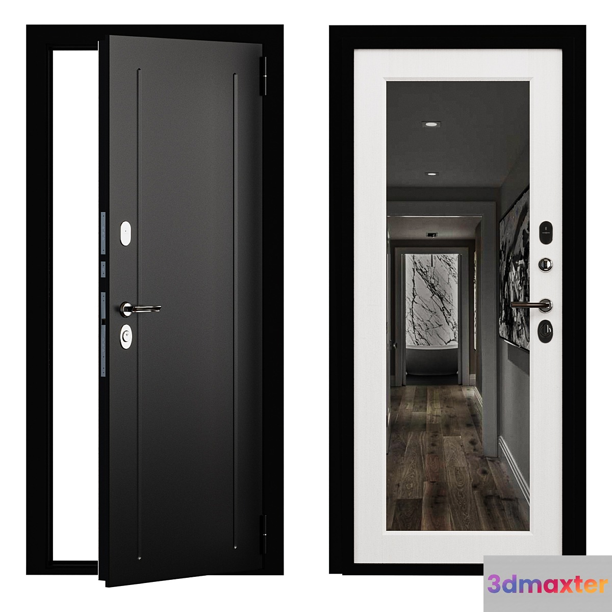 Entrance door Flush metal with a mirror 3D Max