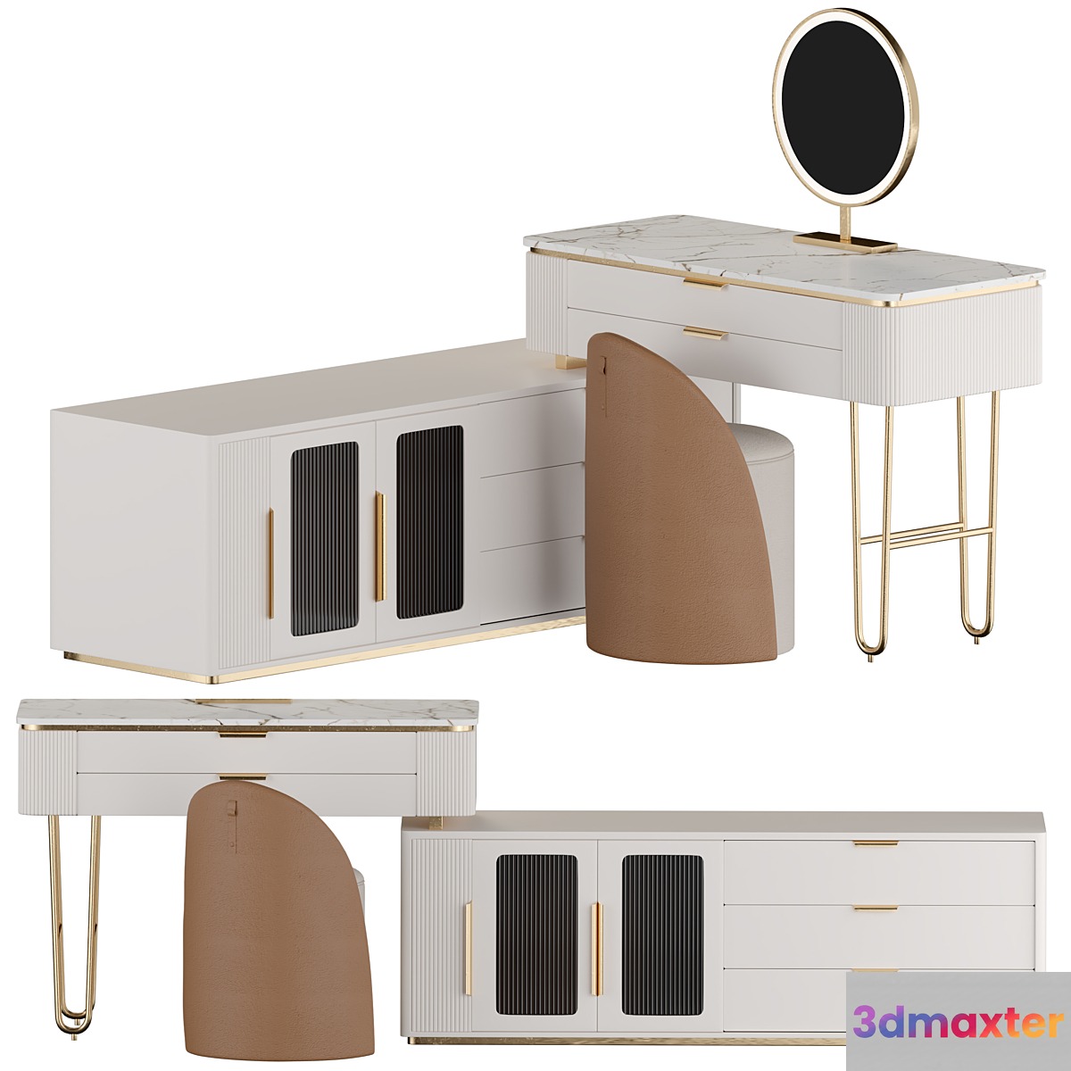 Modern Makeup Vanity with TV Stands LED Mirror L-Shaped Vanity Table 3D Max