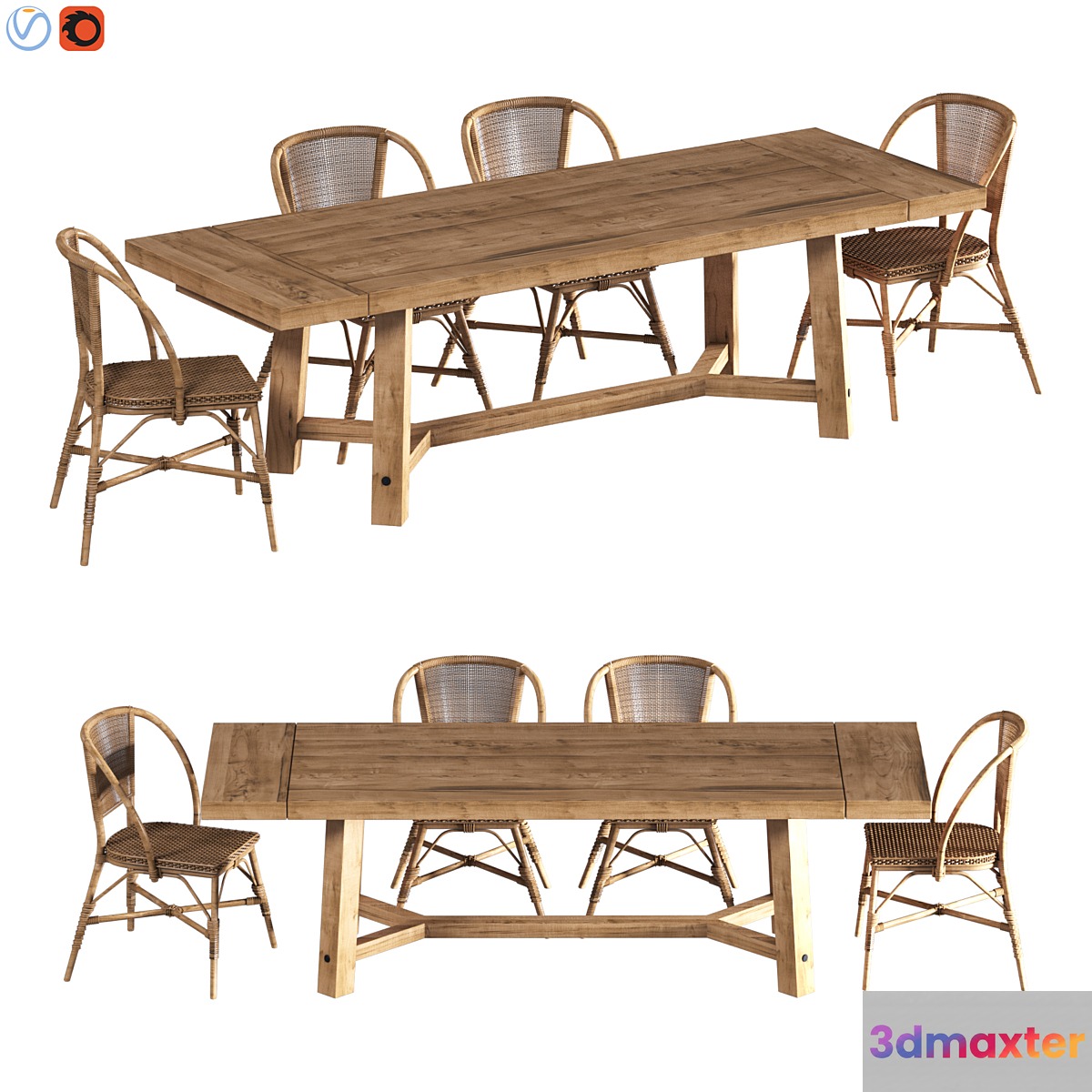 Rustic Farmhouse Dining Table - No.2 3D Max