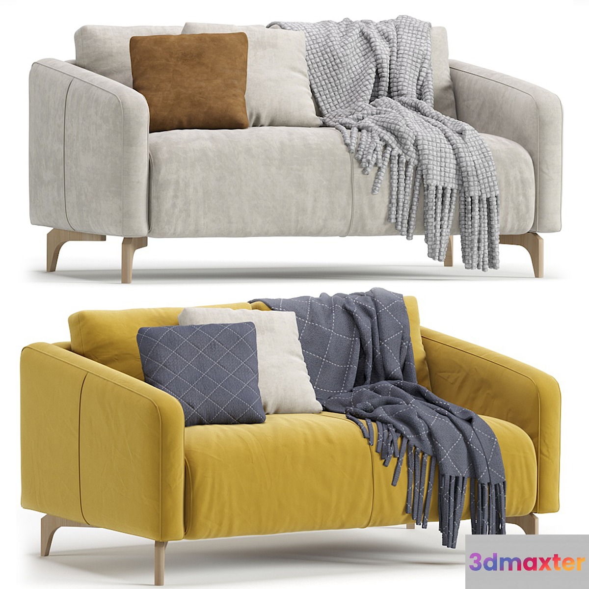 Sofa Ljeri Mini Barhat Beige Velvet Light by Divan.ru  4 Colors _ Sofa Ljeri Mini 3D Max
