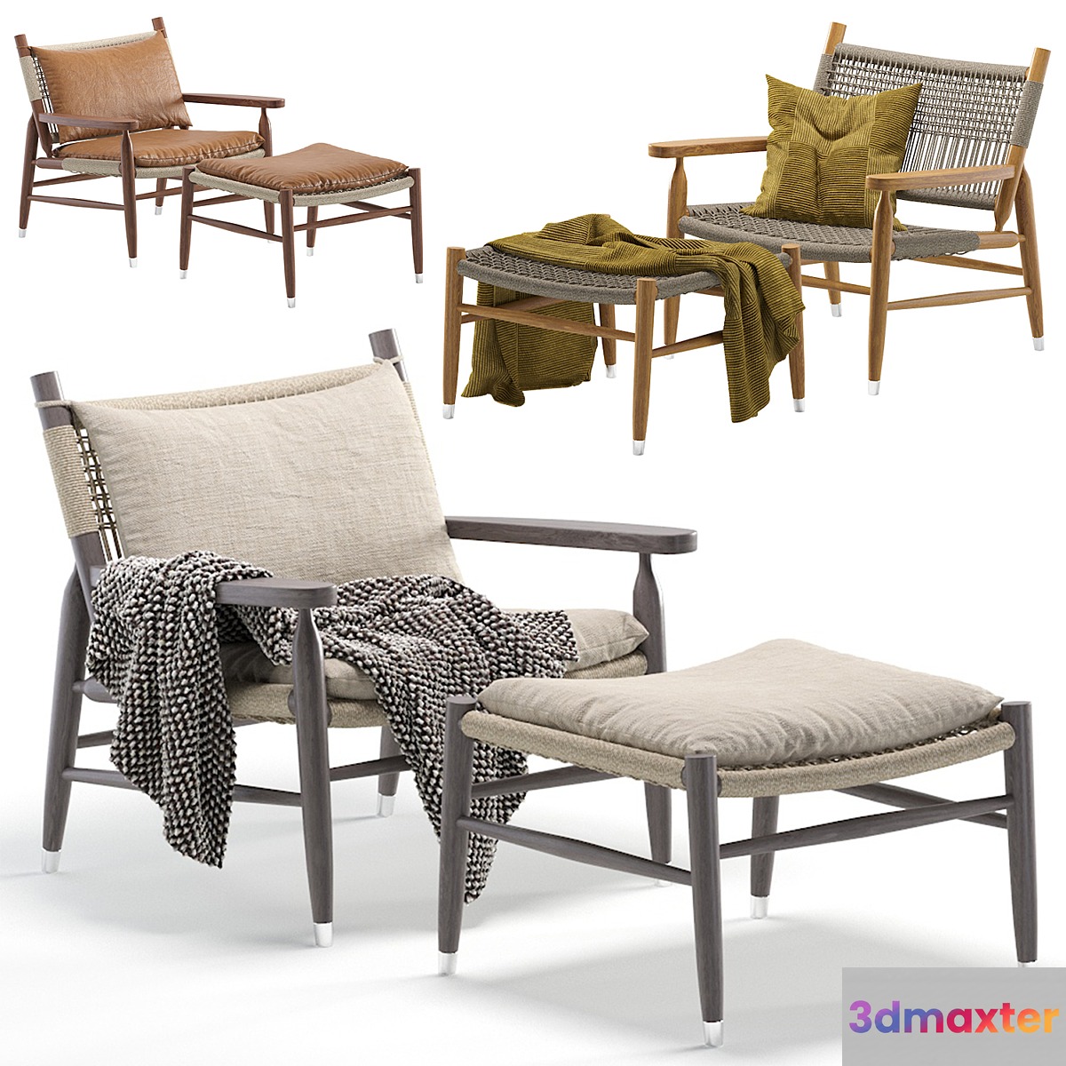 Flexform Tessa Armchair Fabric and Leather 3 Colors Version 3D Max