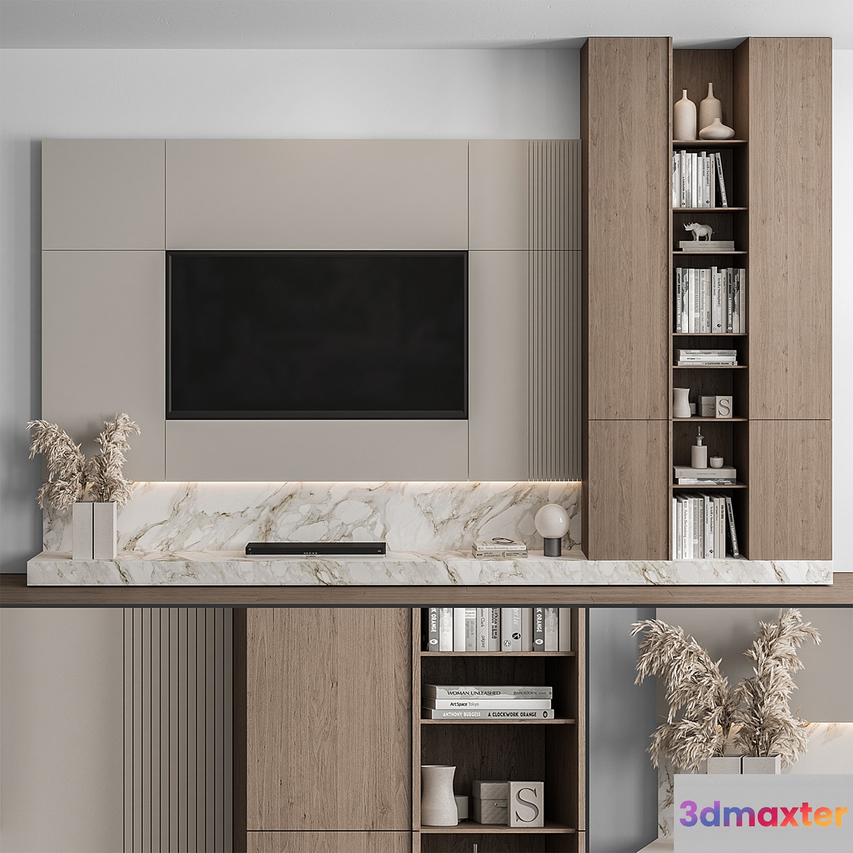 TV Wall Stone and Wood - Set 49