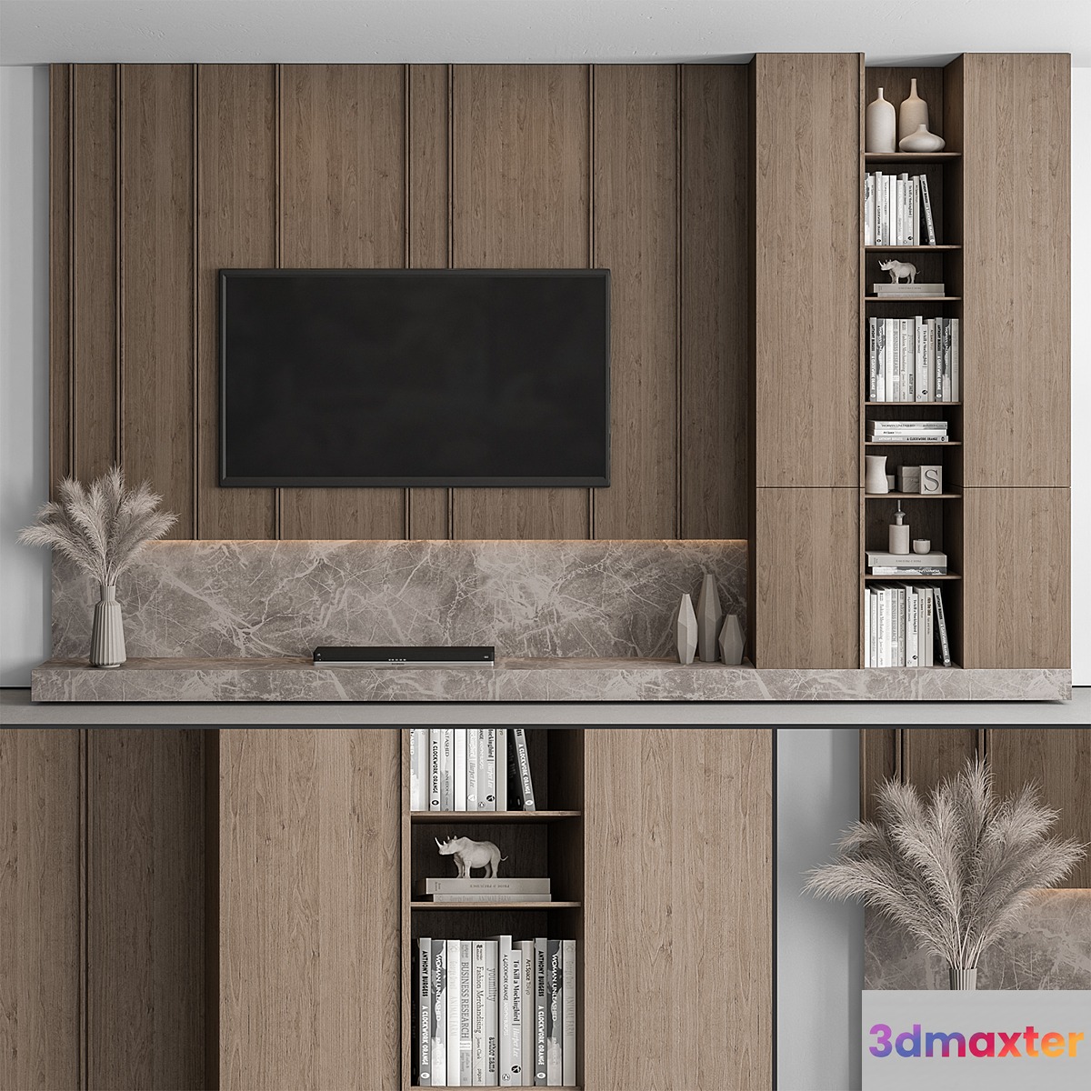 TV Wall Stone and Wood - Set 53
