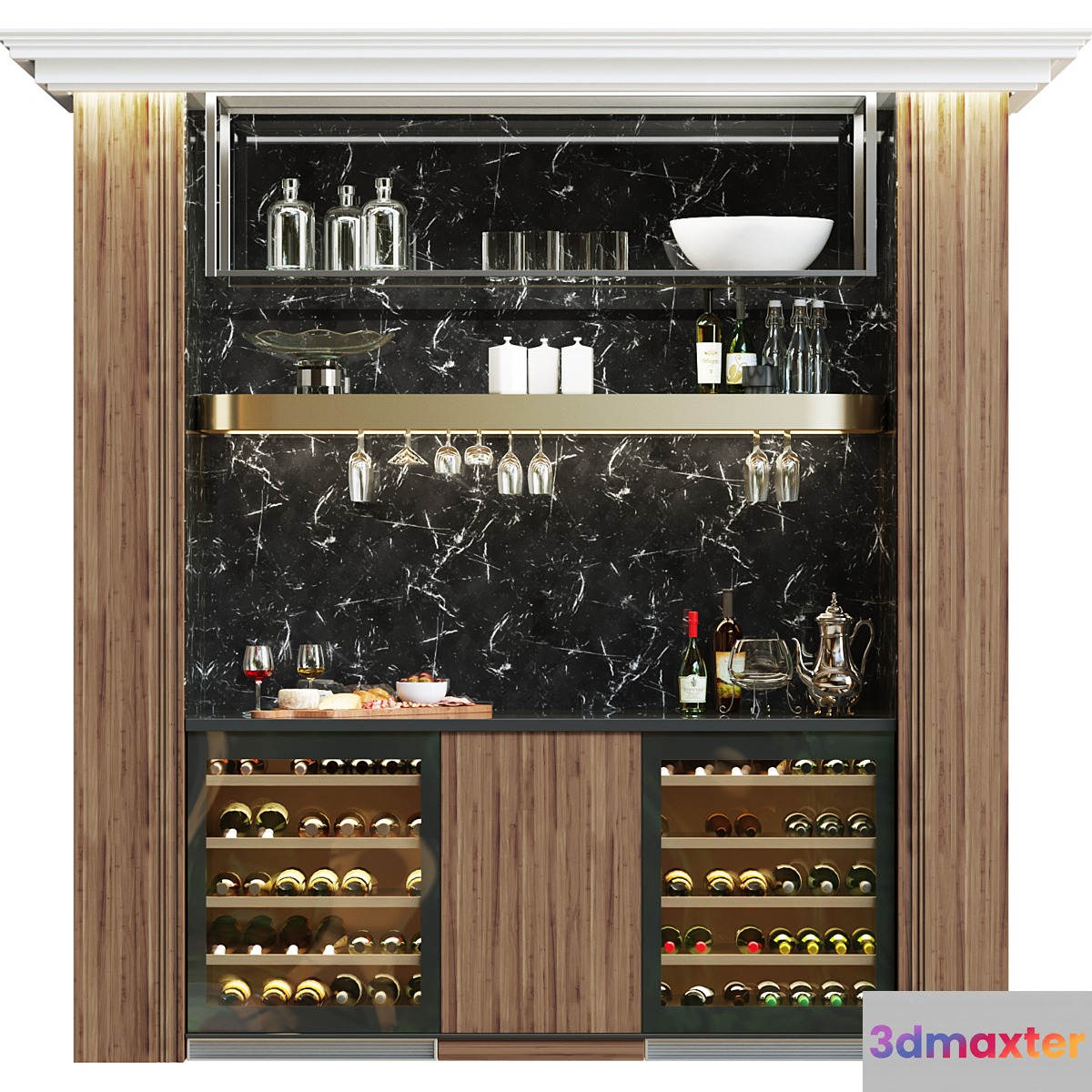 Design project of a restaurant with a wine cooler. 3D Max